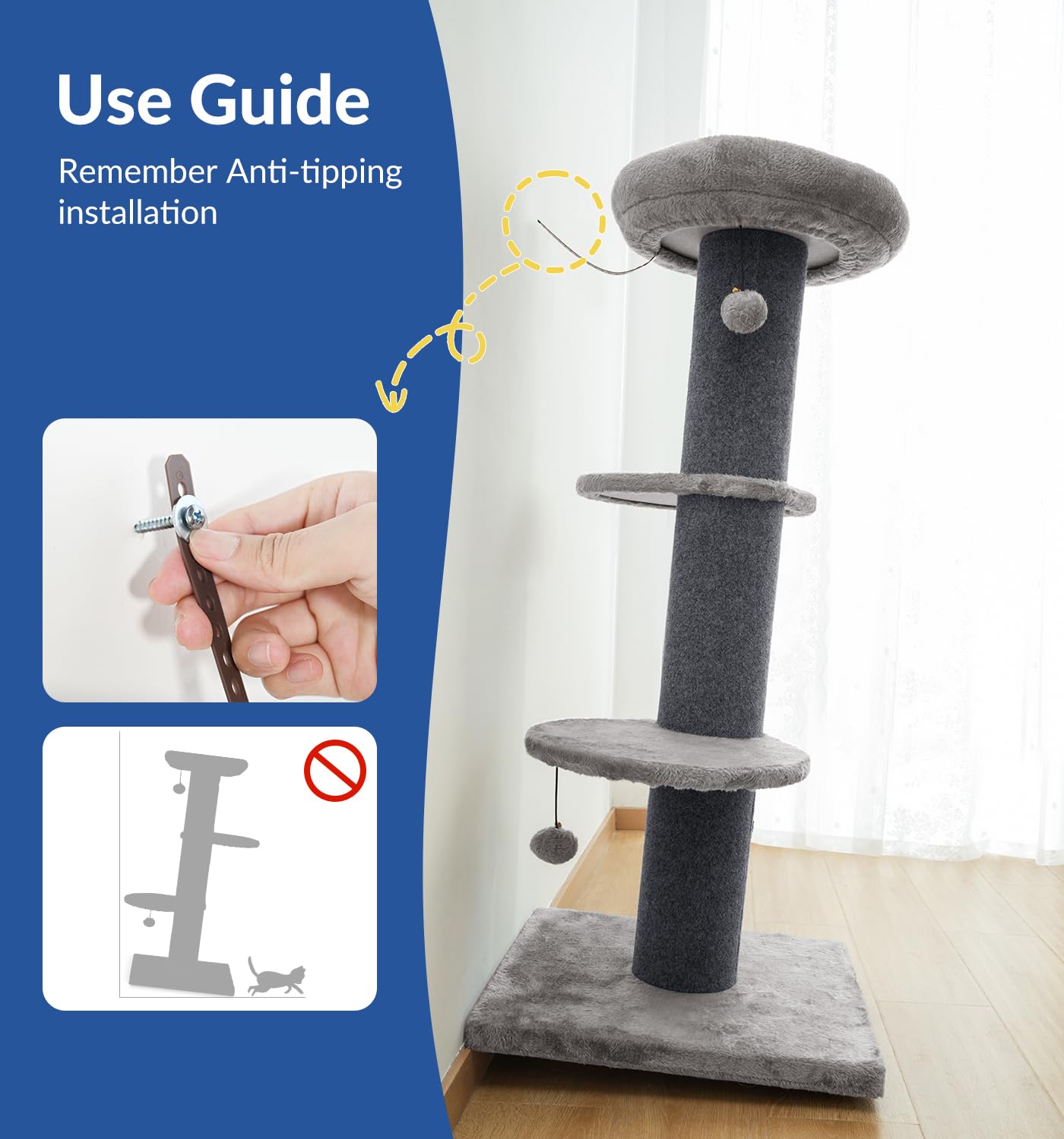 Cat Craft Cat Scratching Post with Bed & Perch — Tall Indoor Cat Tree Tower, Dark Grey
