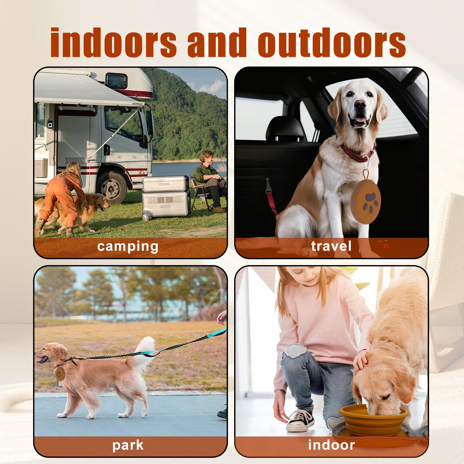 Gdsun Collapsible 2-in-1 Silicone Dog Bowl with Carabiner | Portable Travel Food & Water Dish (Brown)