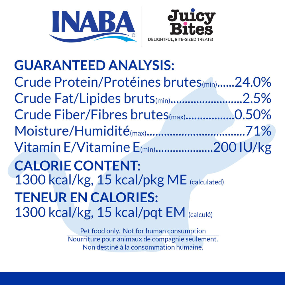 INABA Juicy Bites scallop and crab pouch display convenient grain-free cat treats for snack time