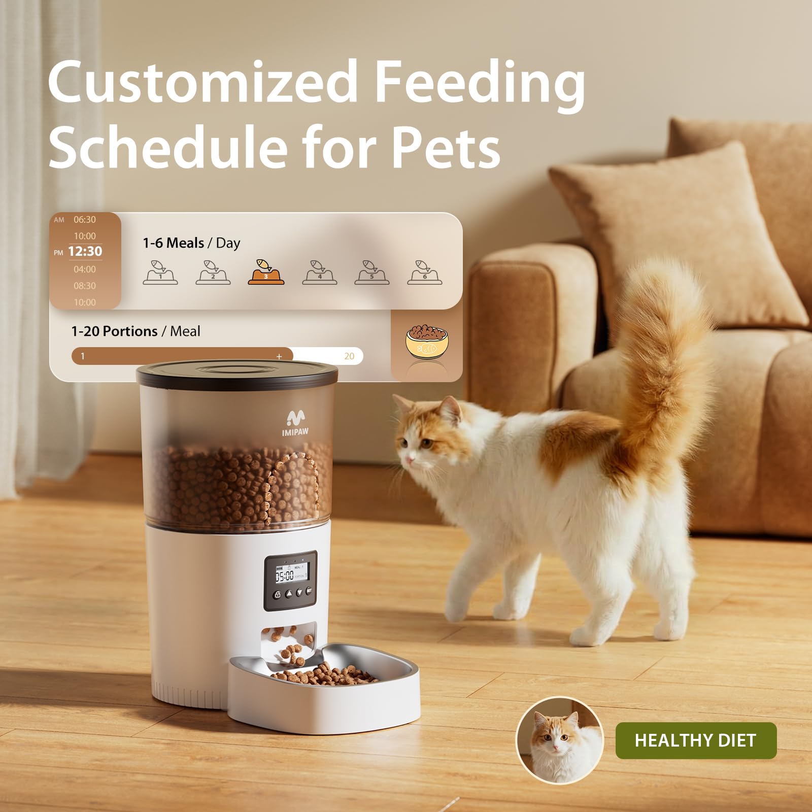 IMIPAW automatic feeder top view shows secure lid for pet-safe access