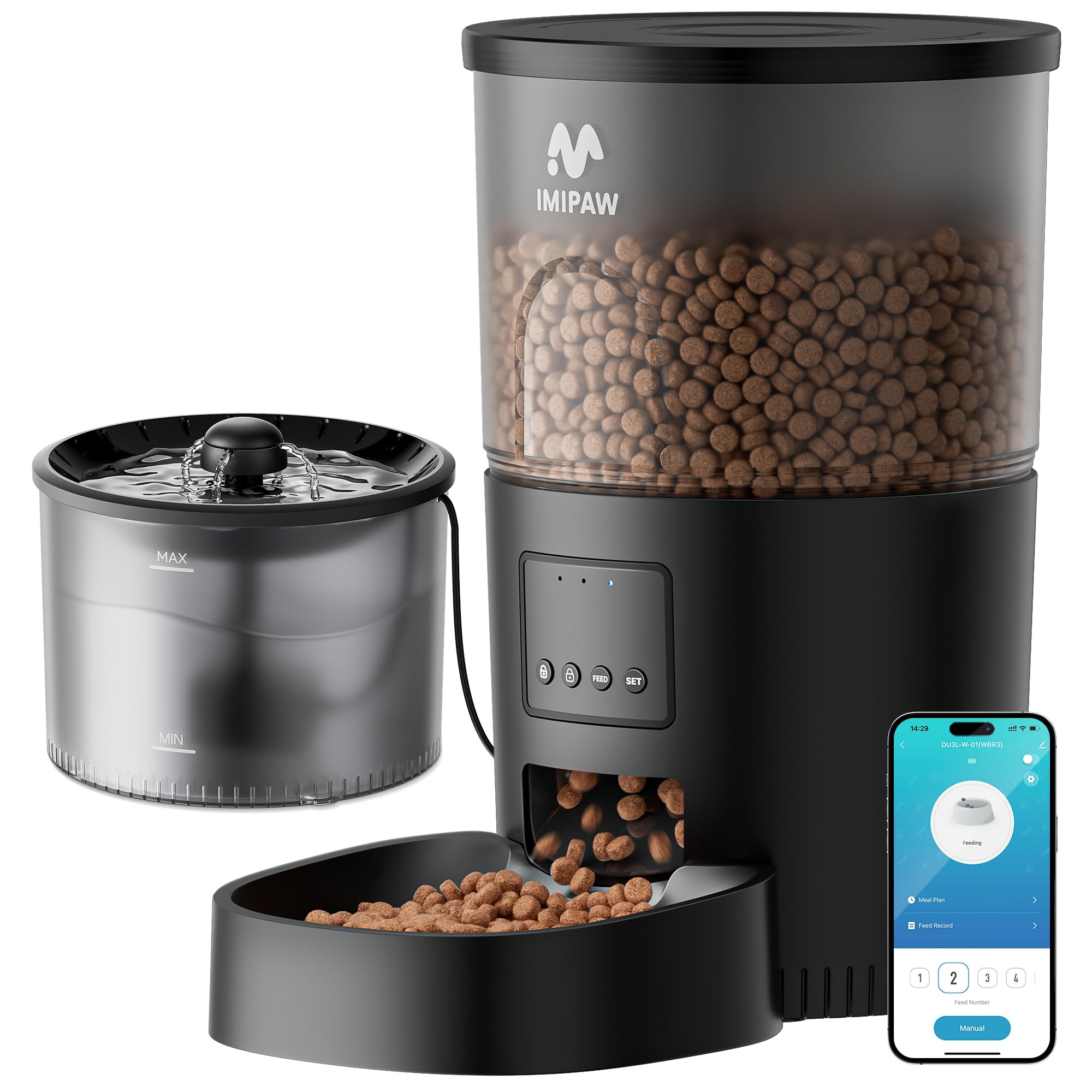 IMIPAW feeder-water combo unit for convenient automatic meals and hydration.