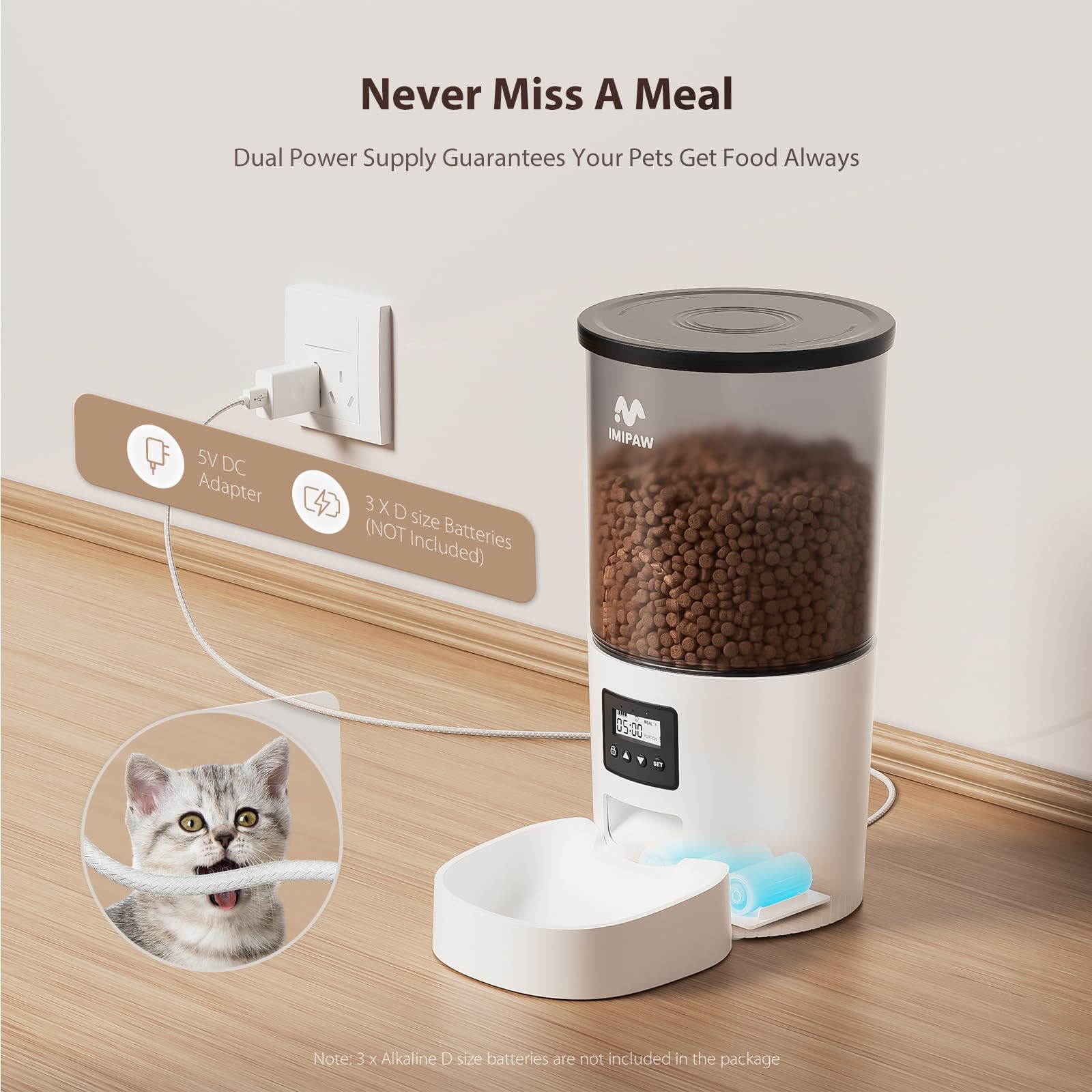IMIPAW large-capacity feeder includes desiccant bag to keep kibble fresh.
