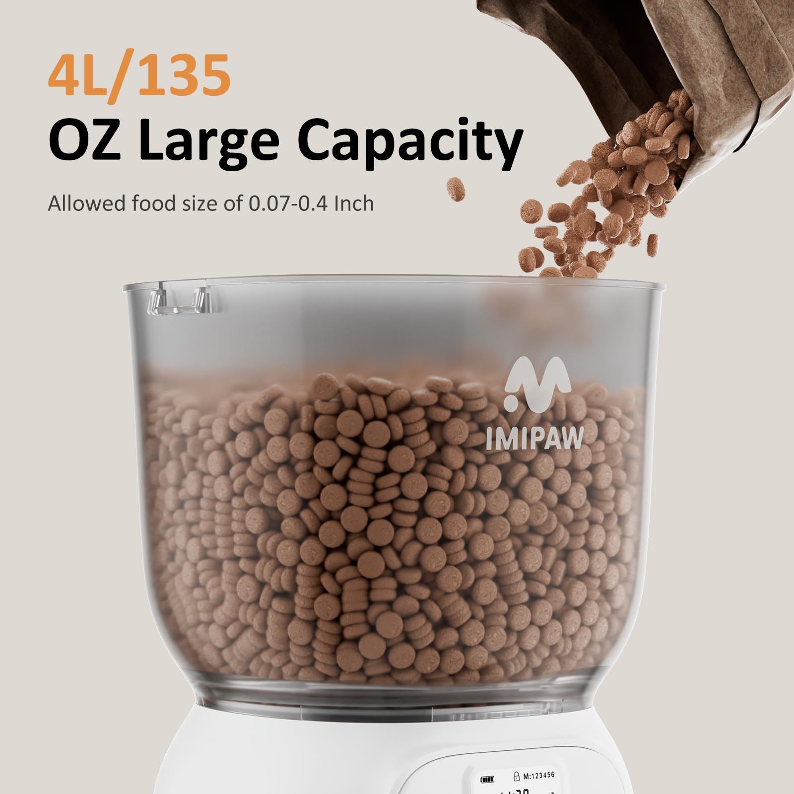 IMIPAW PET 4L capacity holds up to 16 cups of dry food