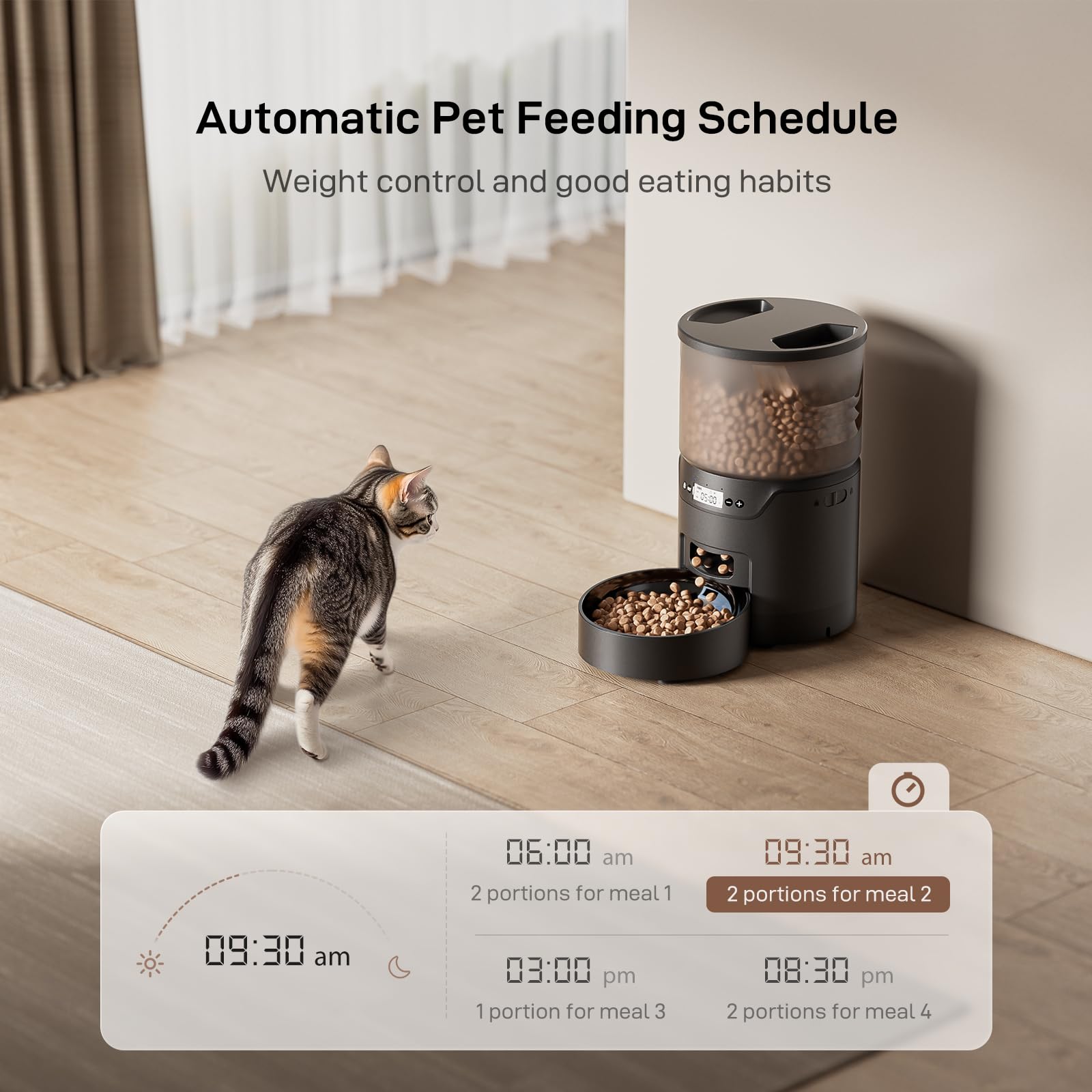 IMIPAW PET feeder top view showing timer and dispensing area for accuracy.