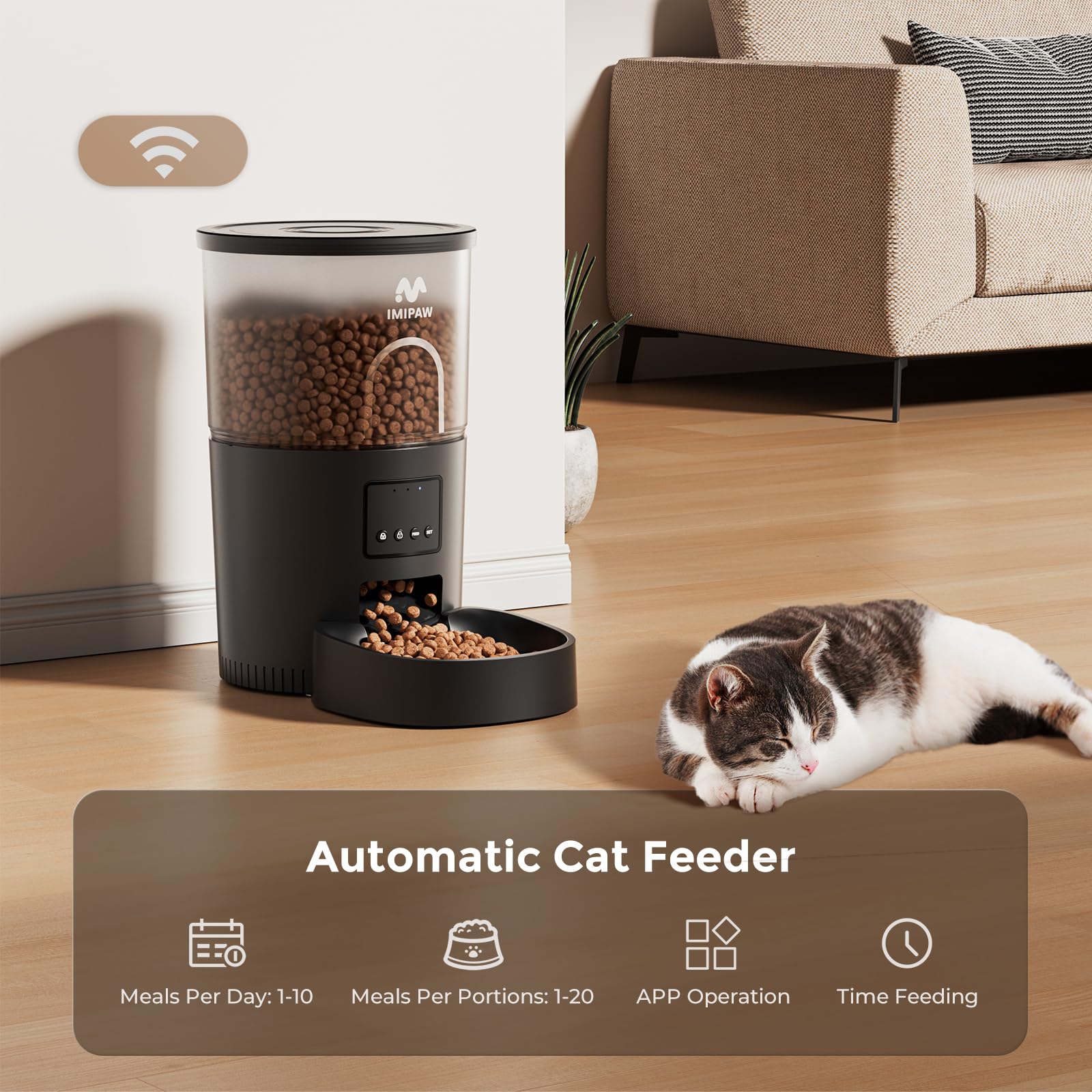 IMIPAW safety latch design preventing tampering with the food barrel.