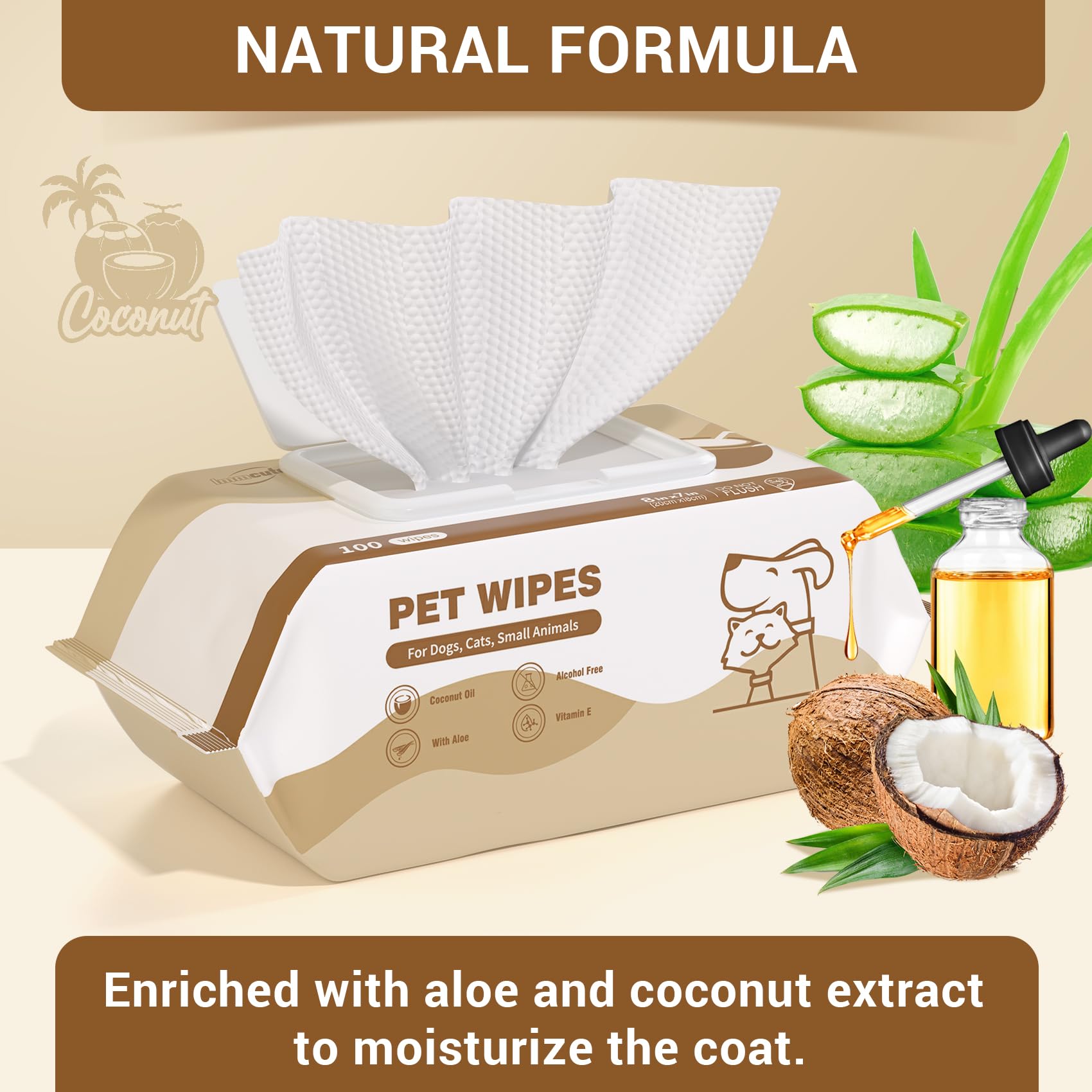IMMCUTE wipes for fur, easy cleanup during grooming sessions.