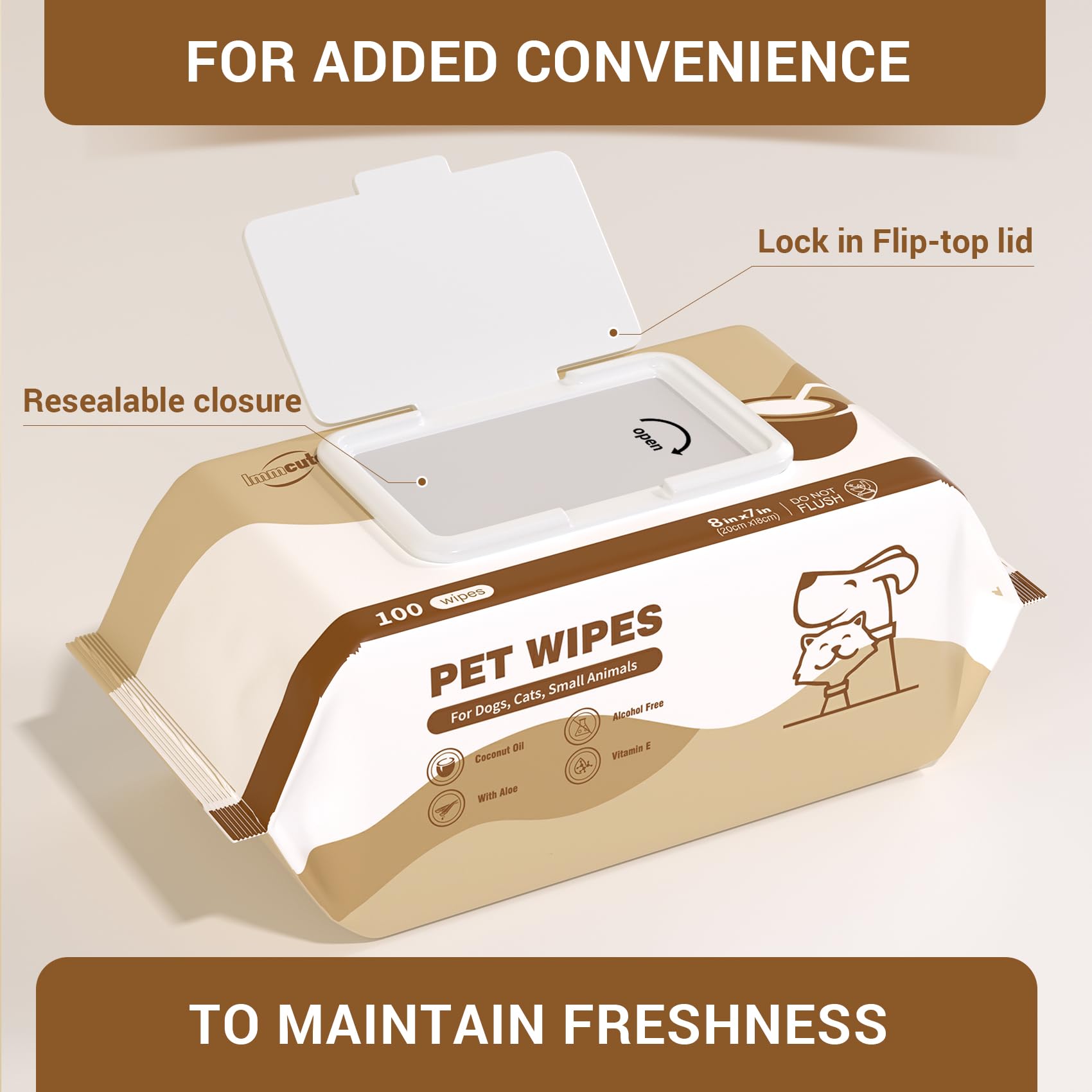 IMMCUTE coconut oil wipes, natural aloe vera and cucumber for skin-friendly use.