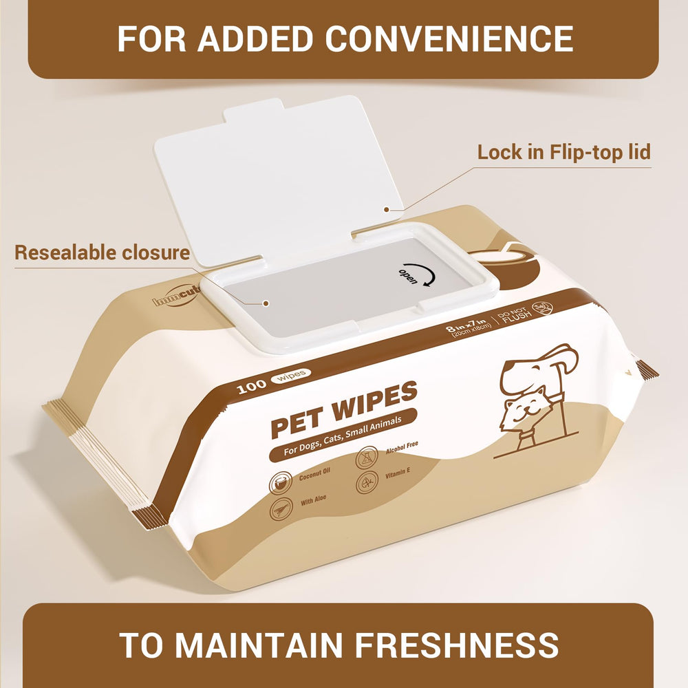 IMMCUTE coconut oil wipes, natural aloe vera and cucumber for skin-friendly use.