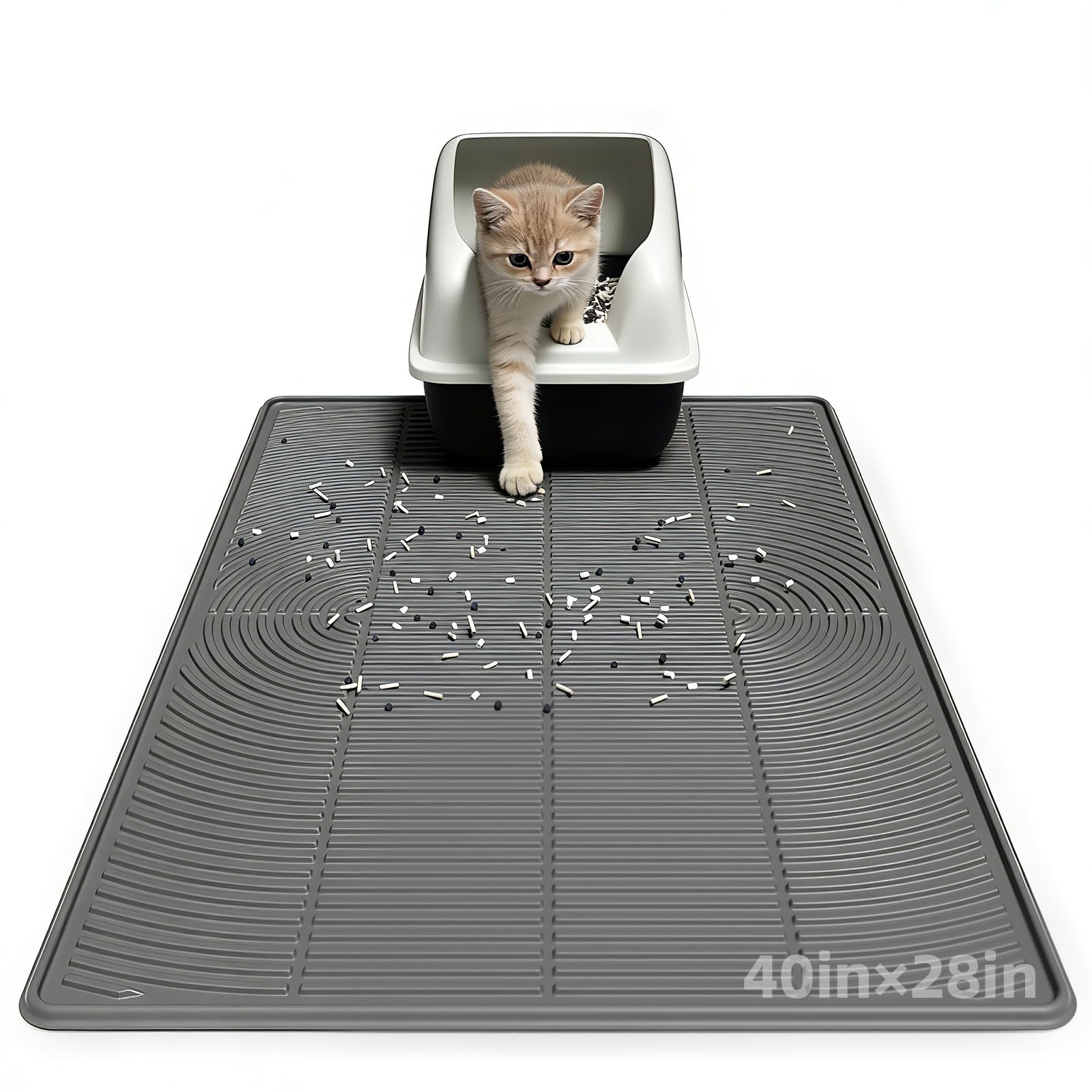 IMMCUTE cat litter mat 40x28 covering floor area and trapping litter effectively.