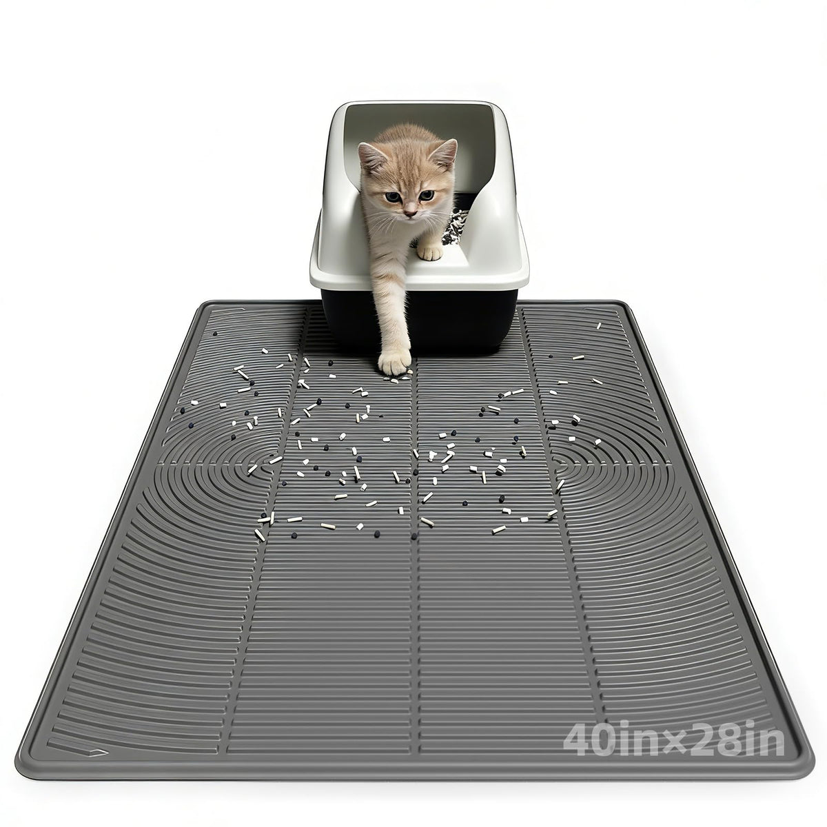 IMMCUTE cat litter mat 40x28 covering floor area and trapping litter effectively.