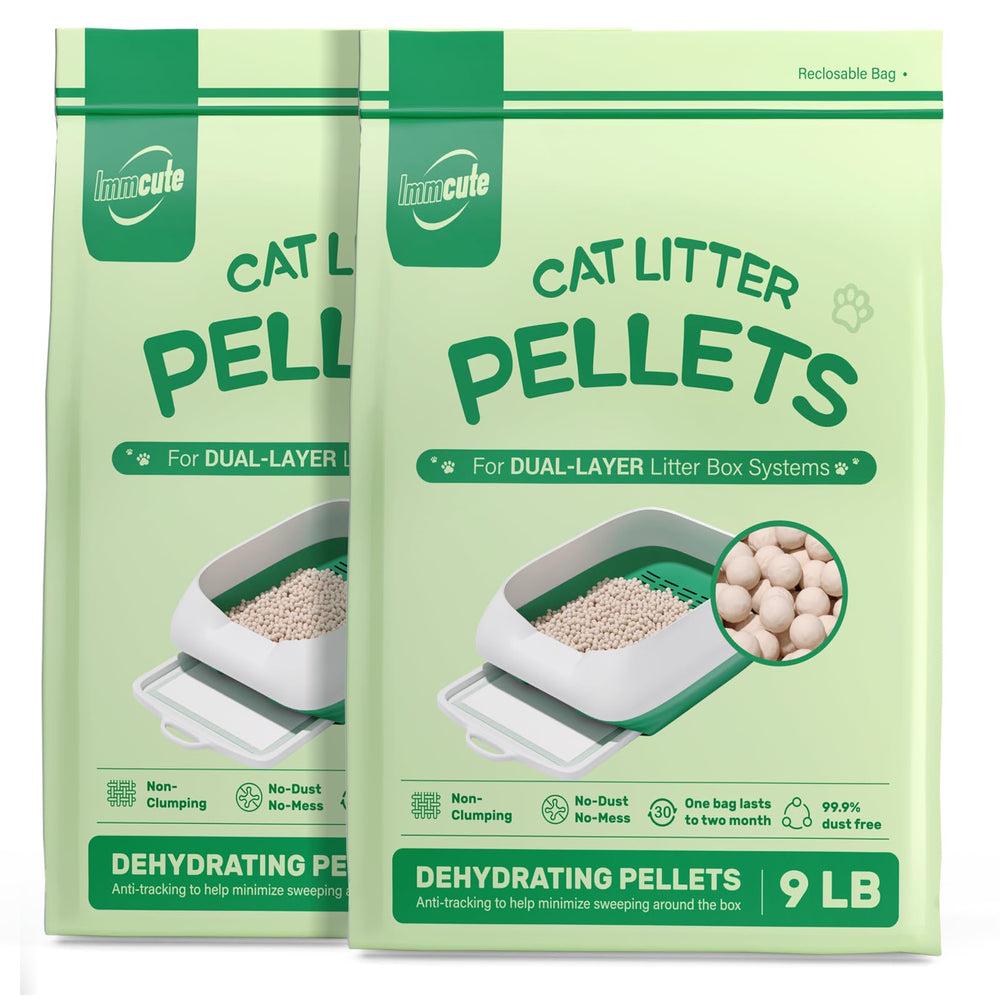 IMMCUTE cat litter pellets dual-layer design for easier waste separation.