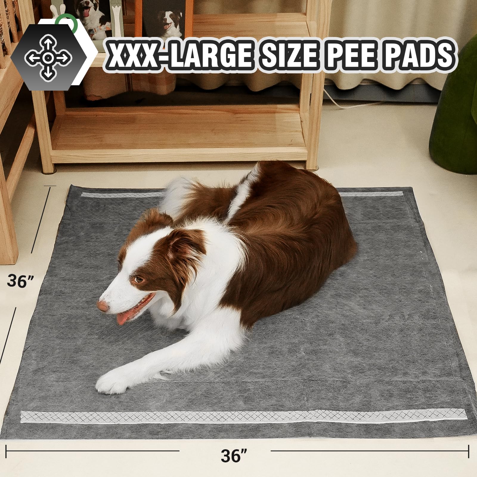 IMMCUTE charcoal-activated puppy pad-adhesive-corners stays securely in place for training.