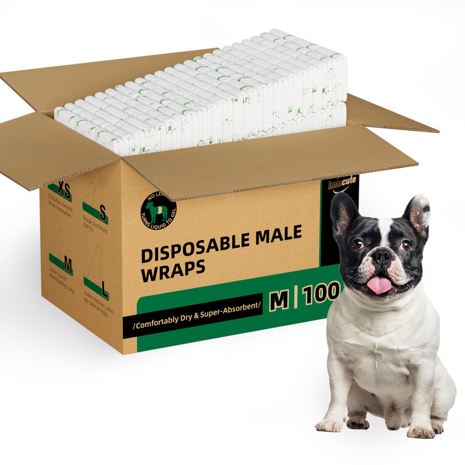 IMMCUTE disposable male dog diapers with 100ct for reliable leak protection and daily use.