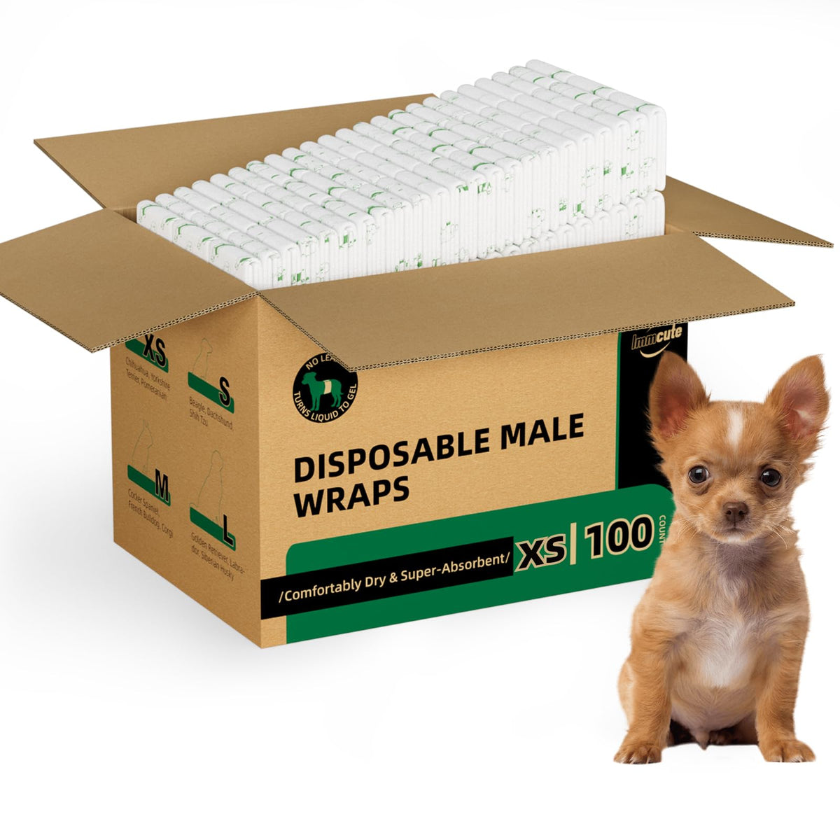 IMMCUTE dog diapers with belly band and wetness indicator for quick hygiene checks.