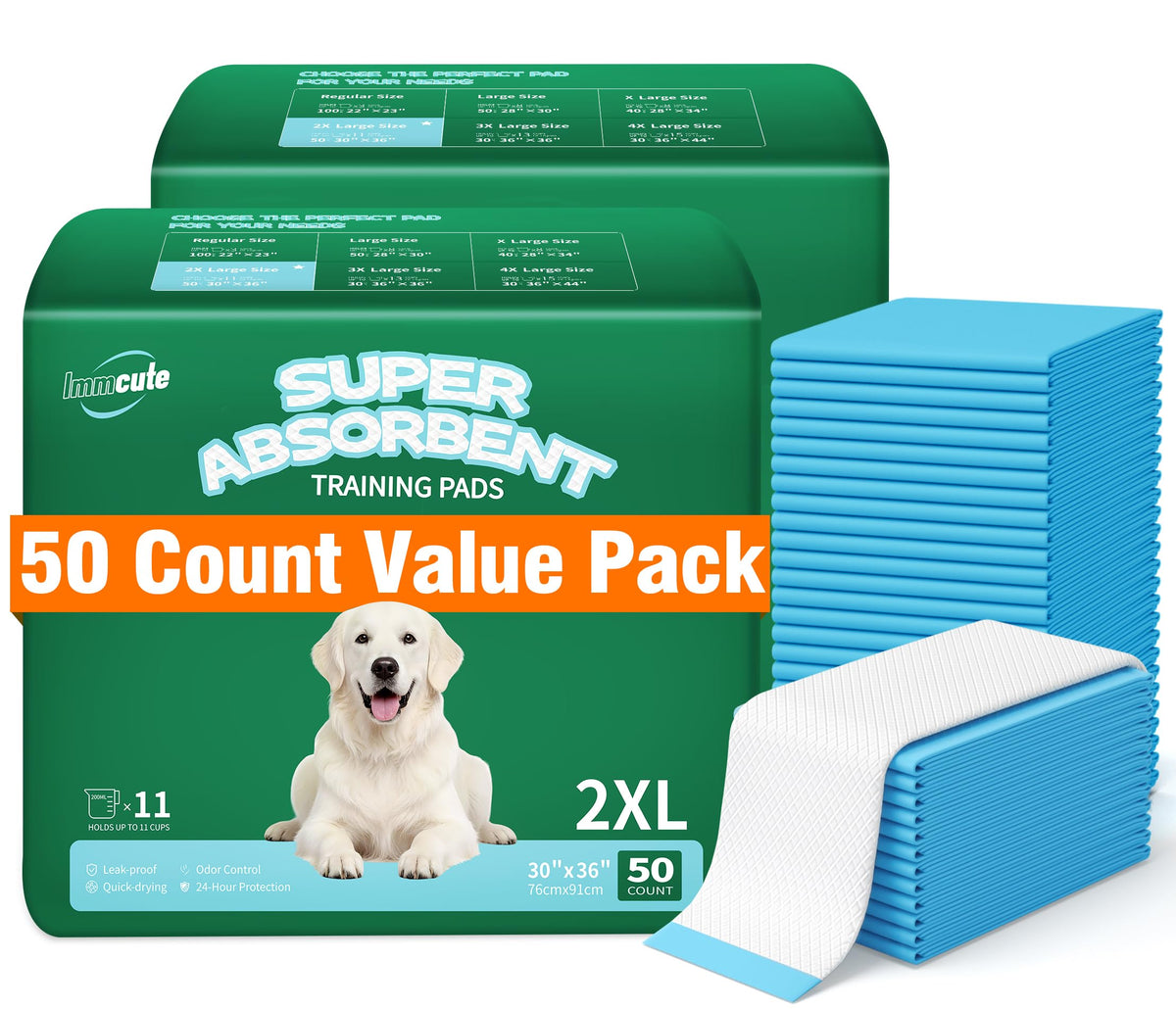IMMCUTE XXL dog pee pad top view, ideal for training and fast absorption
