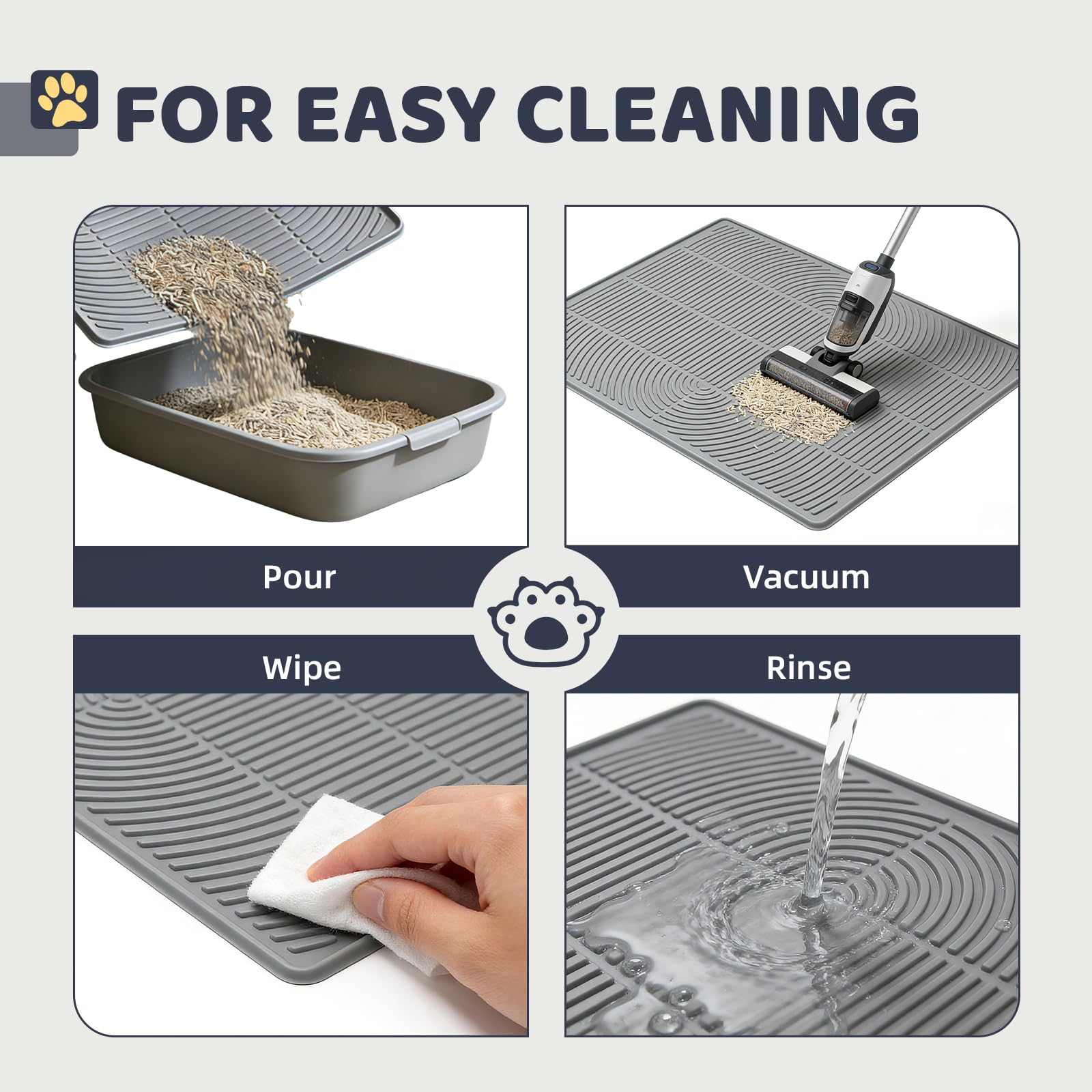 IMMCUTE easy-clean mat can be shaken, vacuumed, or rinsed for quick refresh.