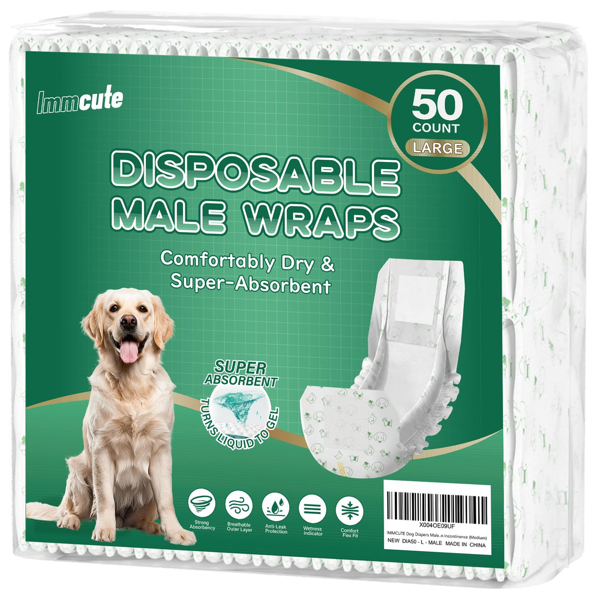 IMMCUTE large dog diapers pack open for easy access and on-the-go protection.