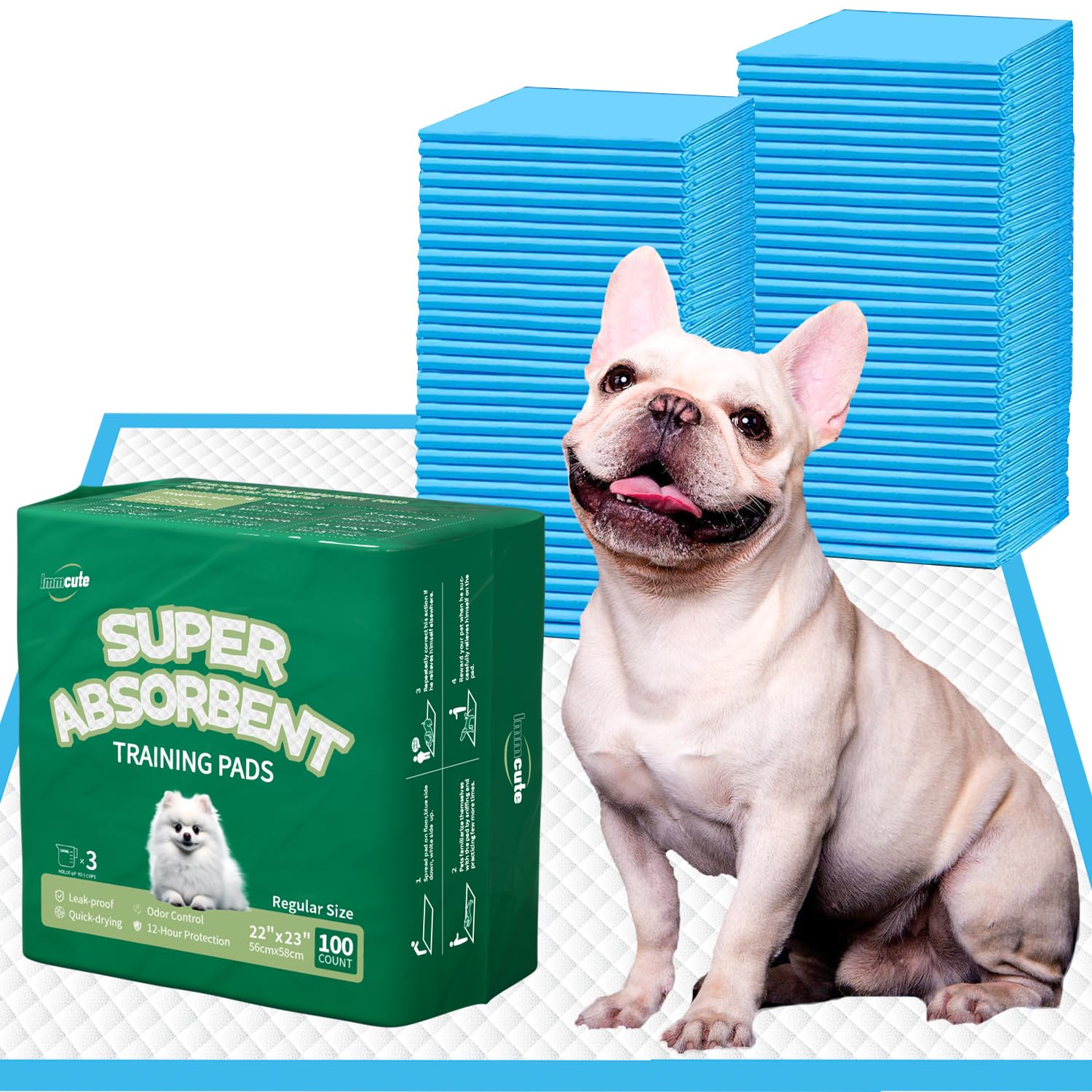 IMMCUTE puppy pads 22x23 pack front keeps floors clean during training
