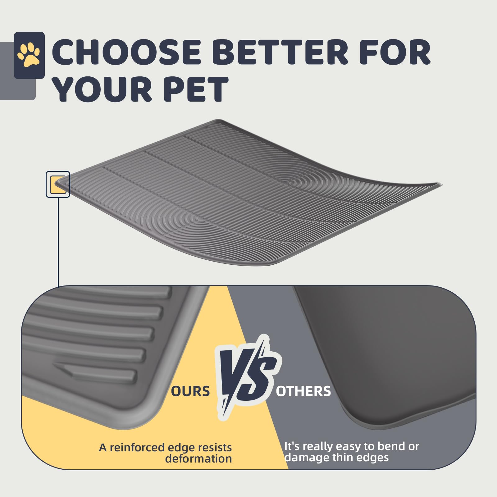 IMMCUTE silicone texture traps litter and reduces tracking.