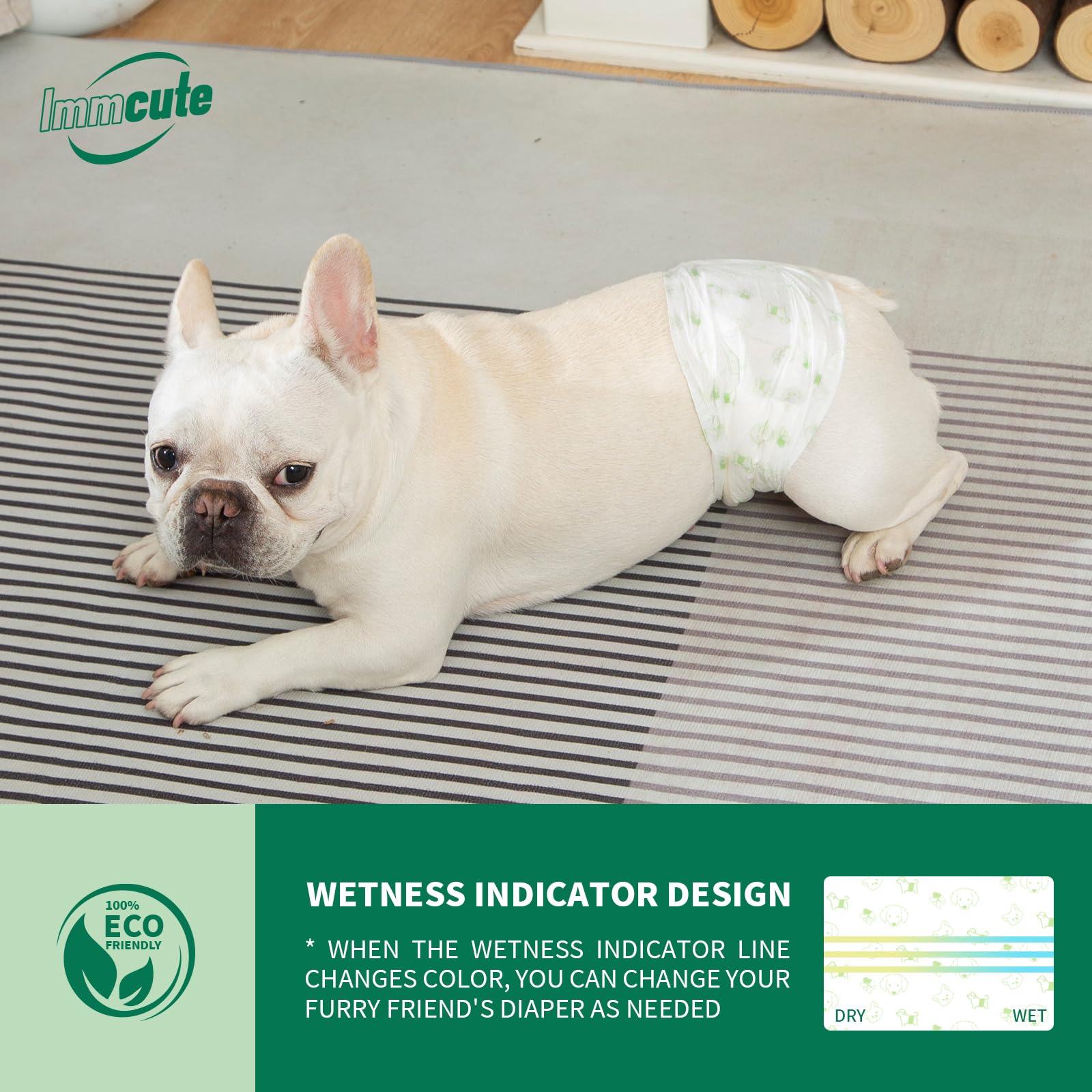 IMMCUTE super absorbent puppy diapers for dependable protection against accidents.