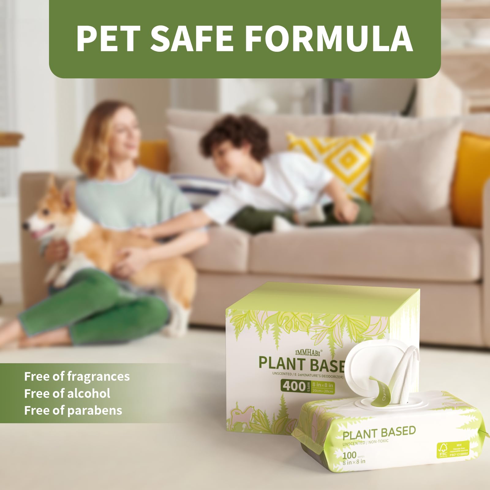 IMMHABI 400 unscented pet wipes for butt area, convenient cleansing.