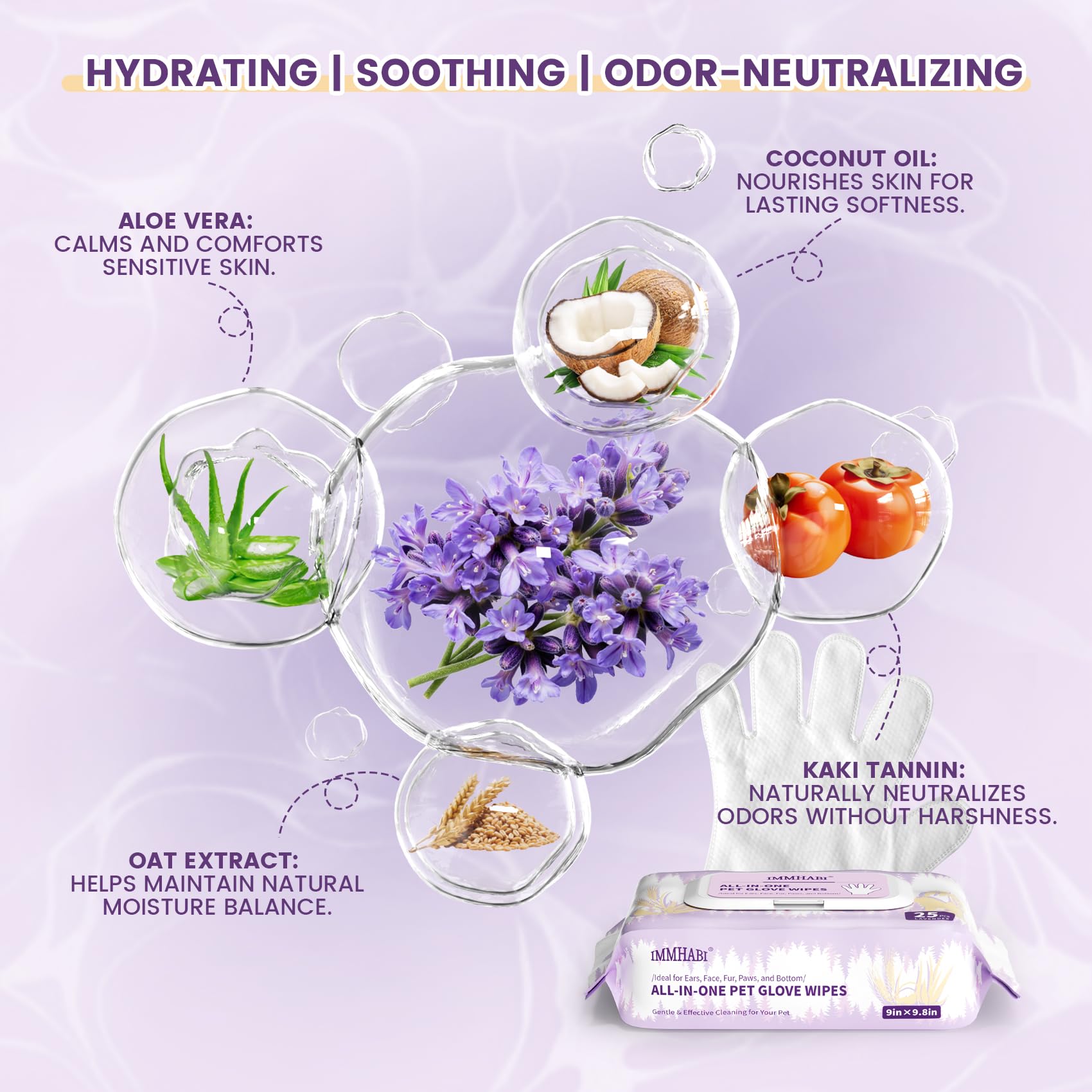 IMMHABI pet wipes refresh the coat with lavender scent after walks.