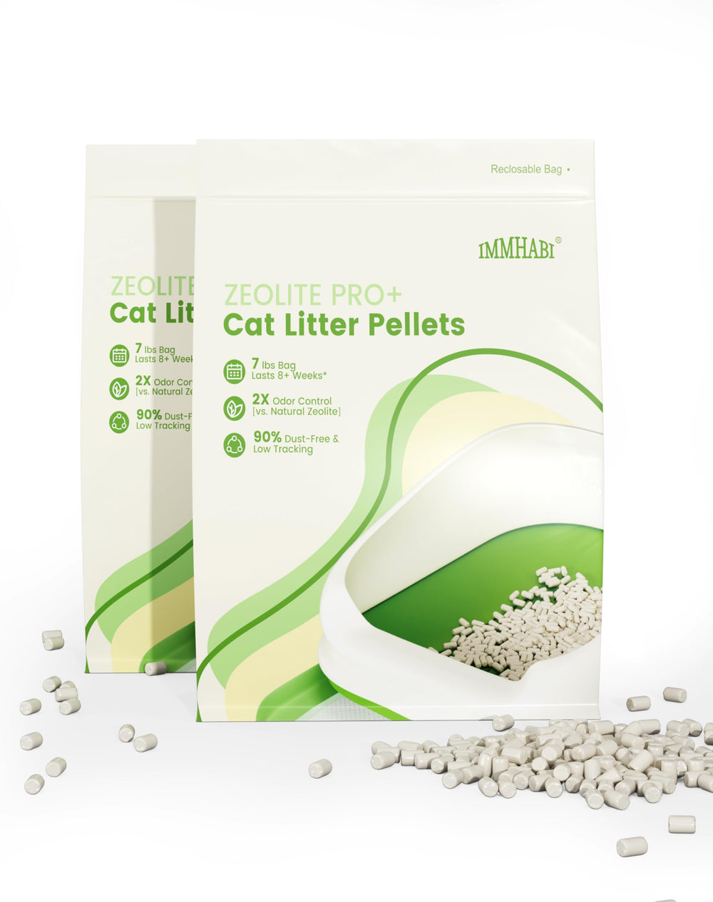IMMHABI enhanced cat litter pellets 14lbs pack shot highlighting long-lasting odor control