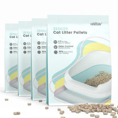 IMMHABI generic cat litter pellets 14lbs bag close-up showing natural zeolite odor absorption.