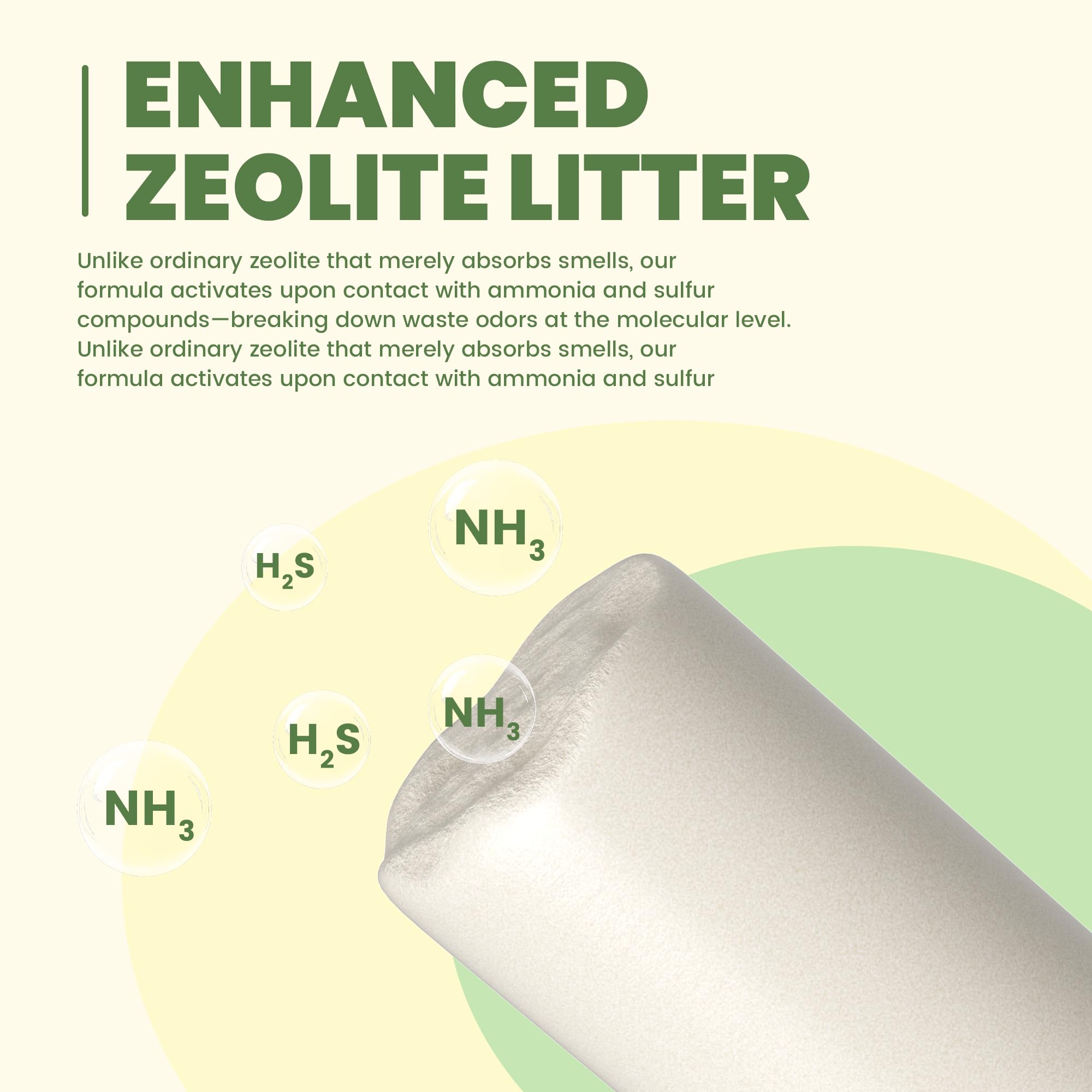IMMHABI odor destroying technology visible in litter pellets for fresher multi-cat rooms.