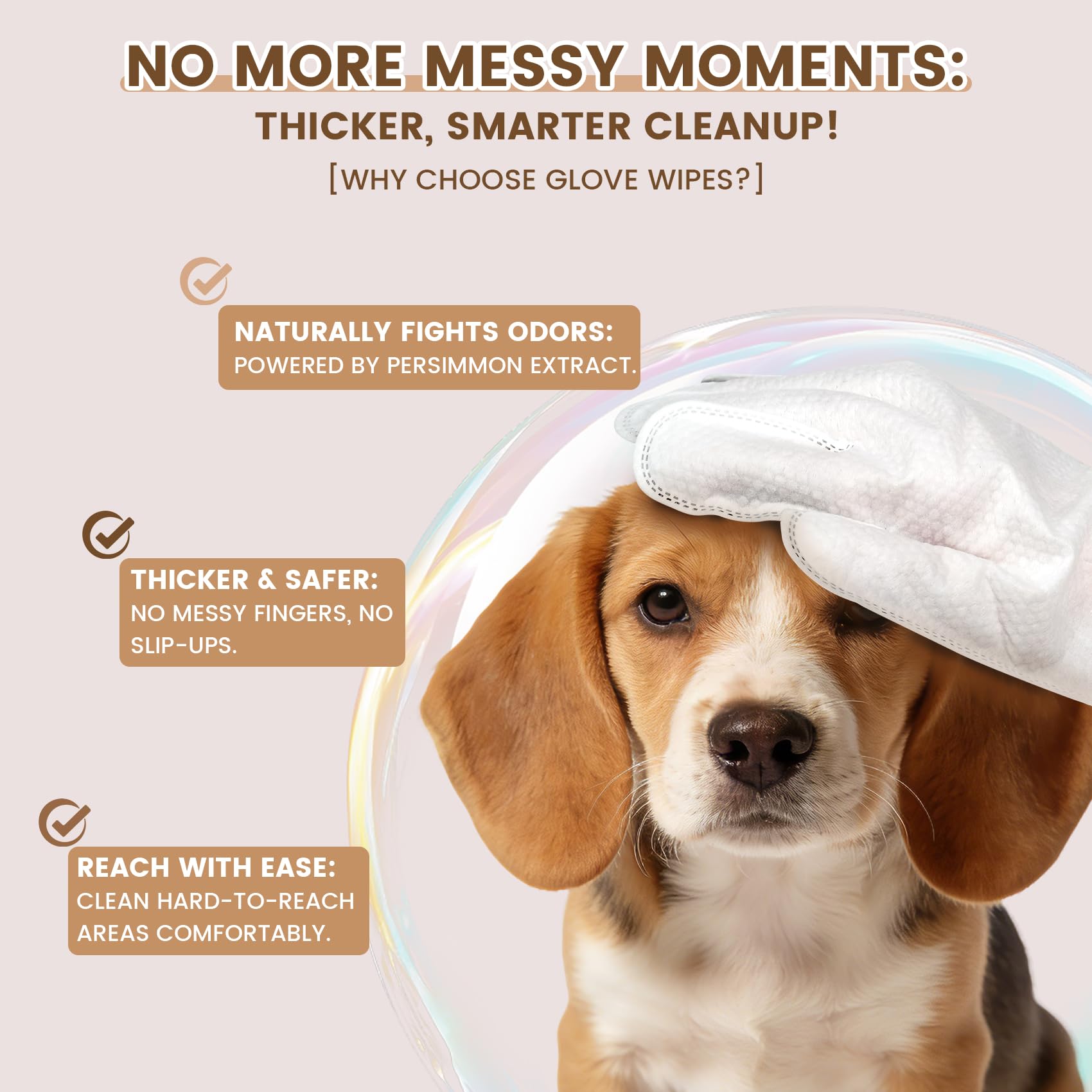 IMMHABI glove design cleans hard-to-reach areas such as paws and sensitive zones.