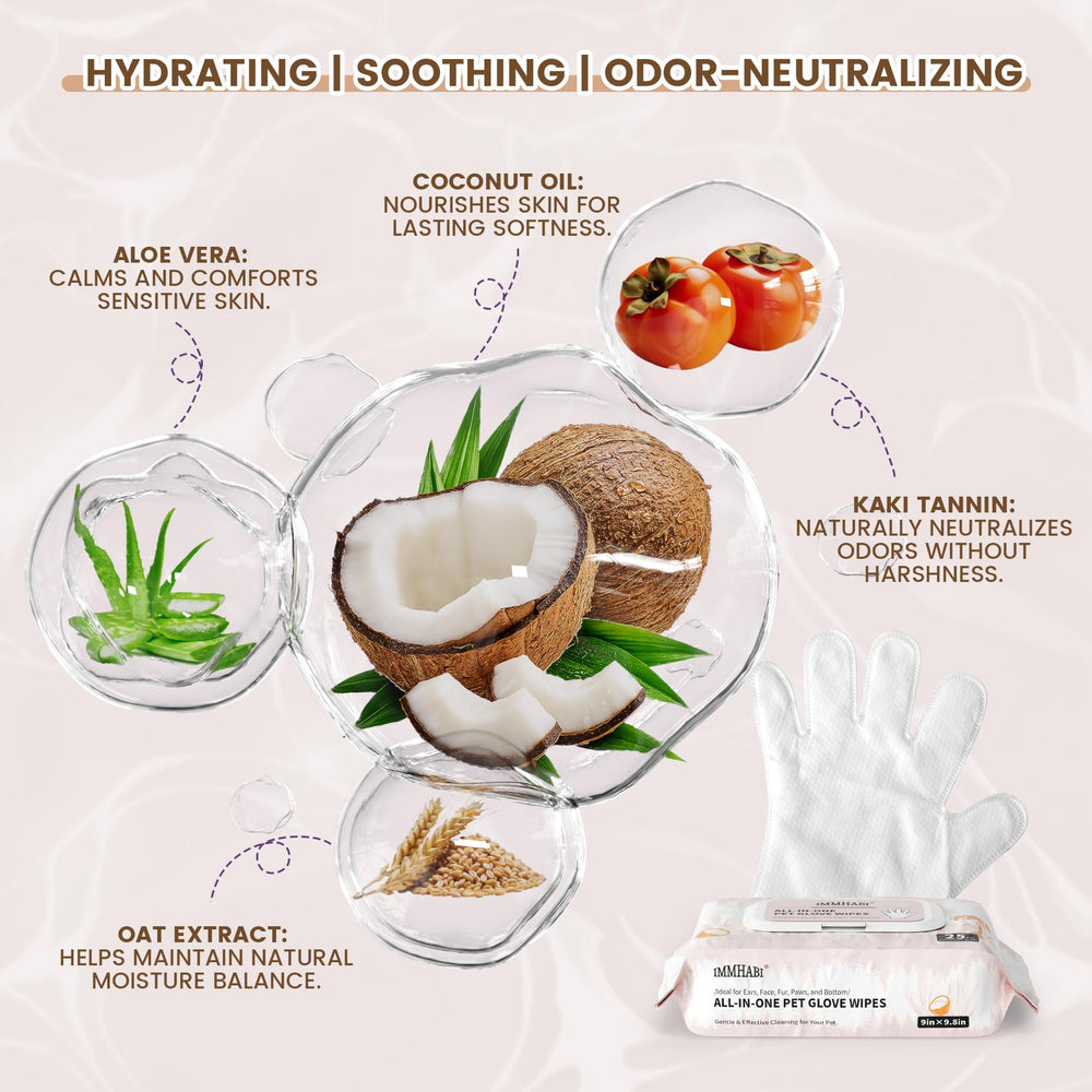 IMMHABI glove wipes neutralize odors with natural coconut scent for a fresh coat.
