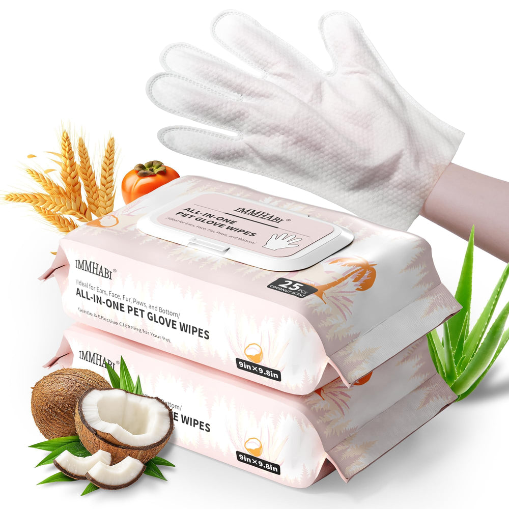 IMMHABI 50-pack glove wipes ready for quick cleanups after walks.