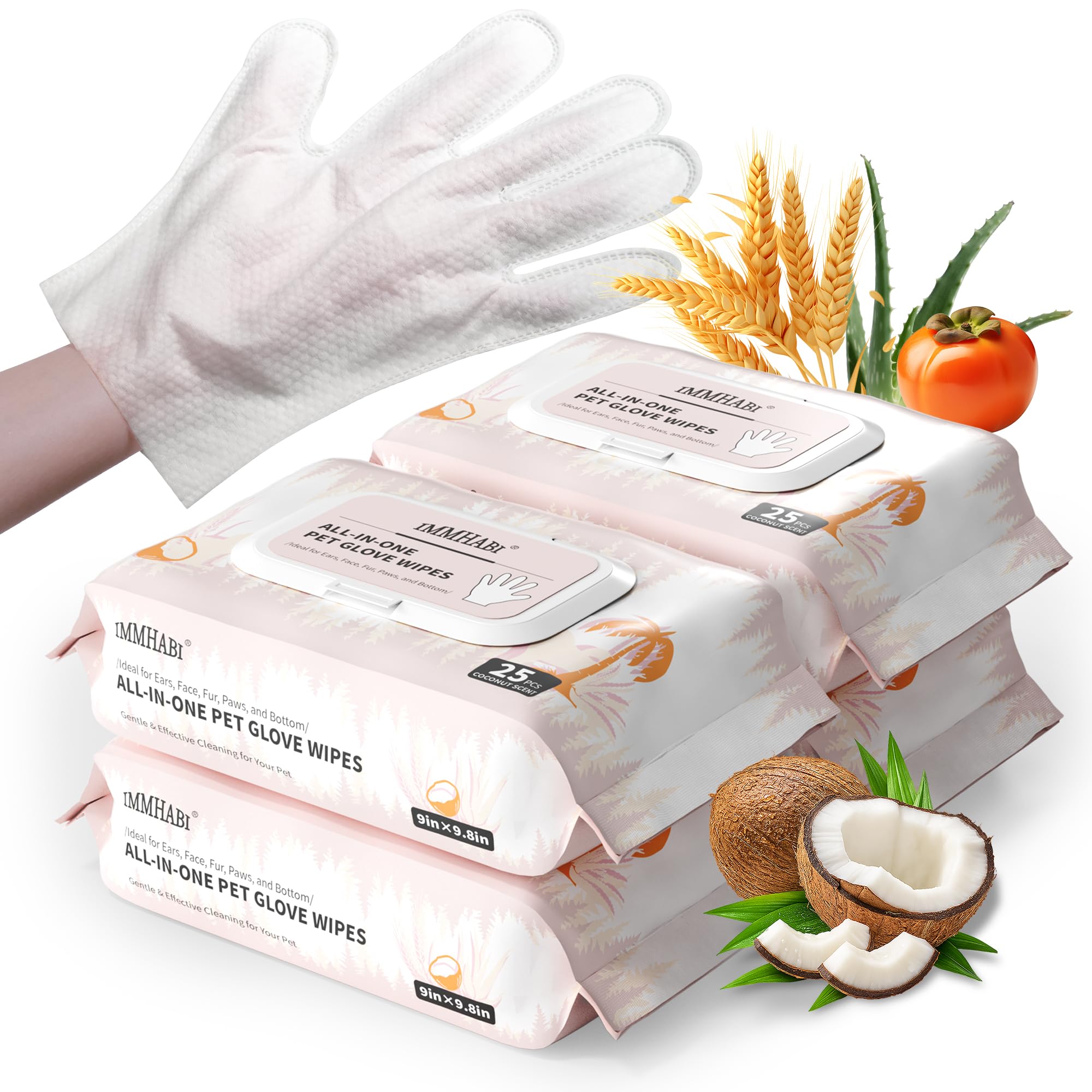 IMMHABI pet glove wipes gently clean paws and face for quick freshness after walks.