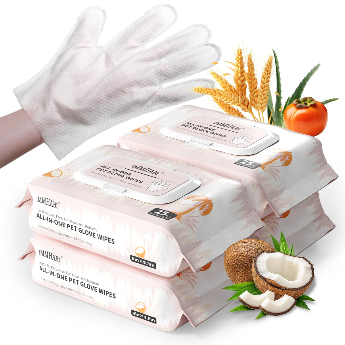 IMMHABI pet glove wipes gently clean paws and face for quick freshness after walks.