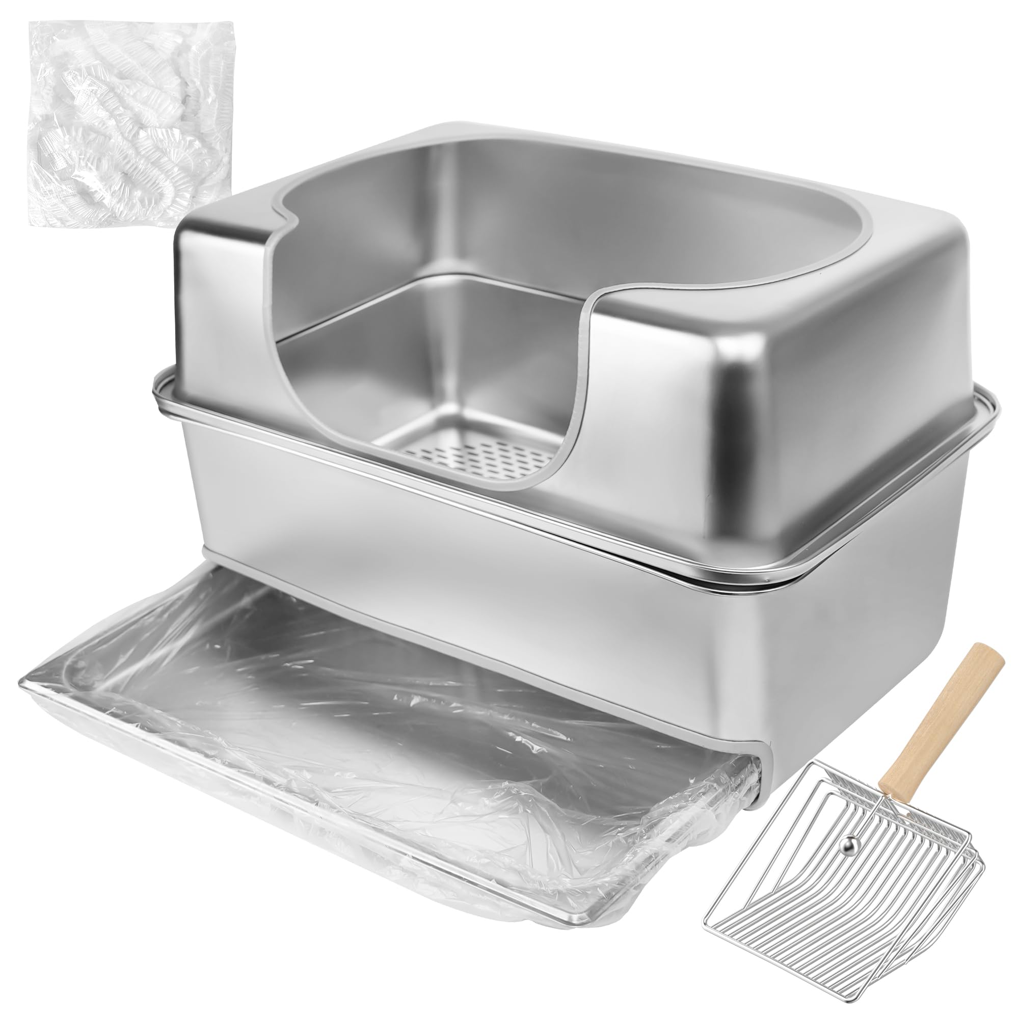 IMMHABI stainless steel sifting litter box with lid for easy disposal and tidier rooms