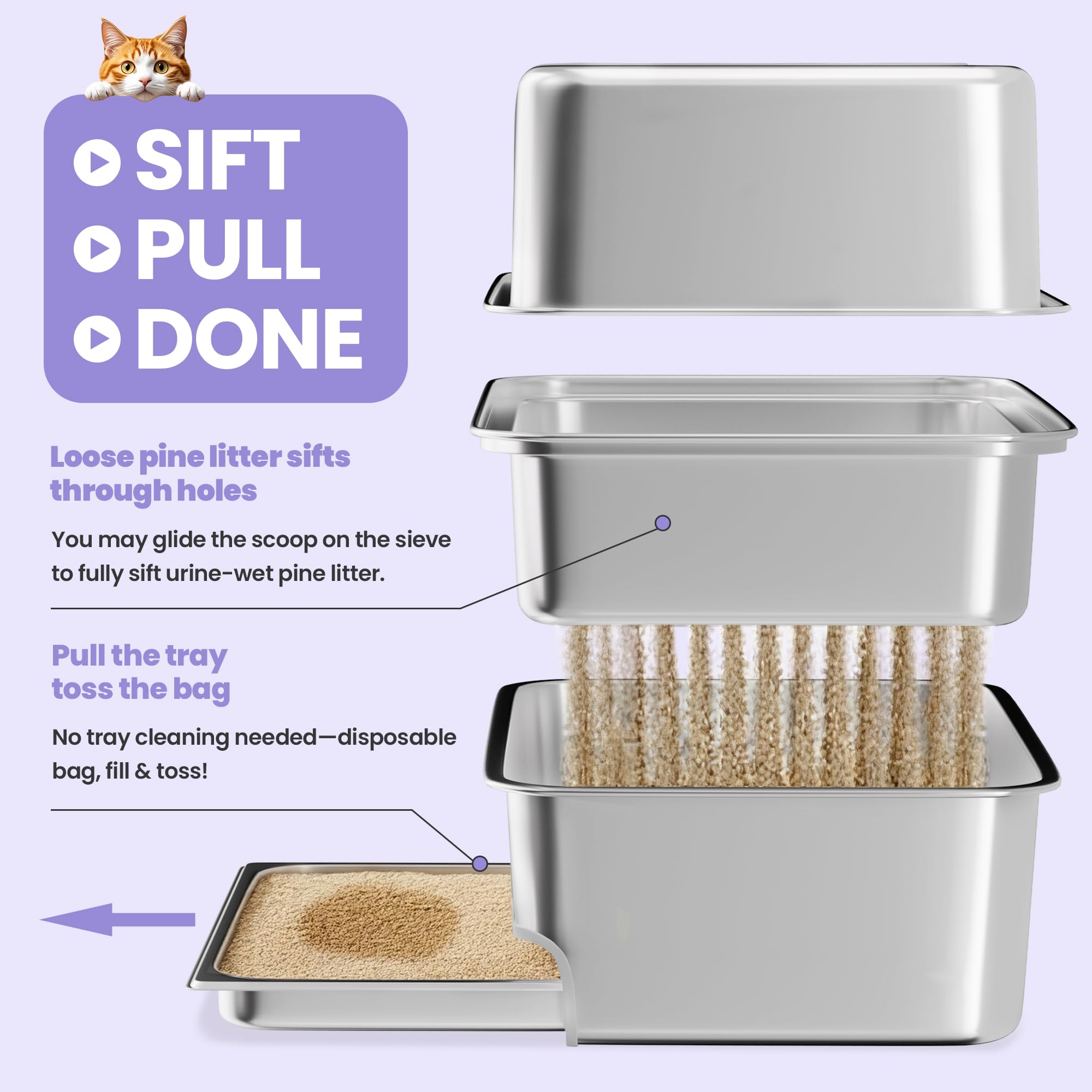 IMMHABI XL pine pellet litter box drawer simplifies daily cleaning