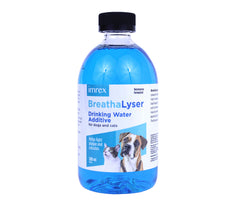 imRex Breathalyser water additive in a dog bowl promotes fresh breath