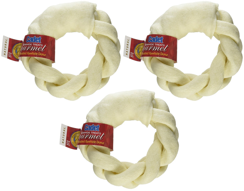 IMS PET Cadet Rawhide Treats braided donut 3-pack for satisfying, long-lasting chews.