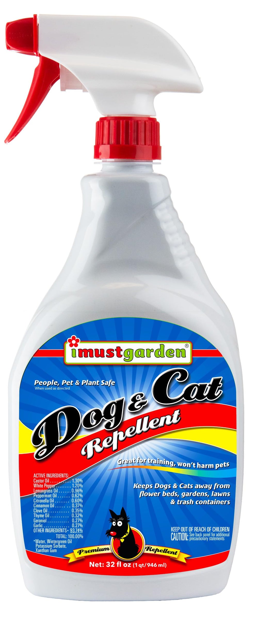 IMUSTGARDEN dog-cat-repellent-bottle-32oz deters chewing in yards.