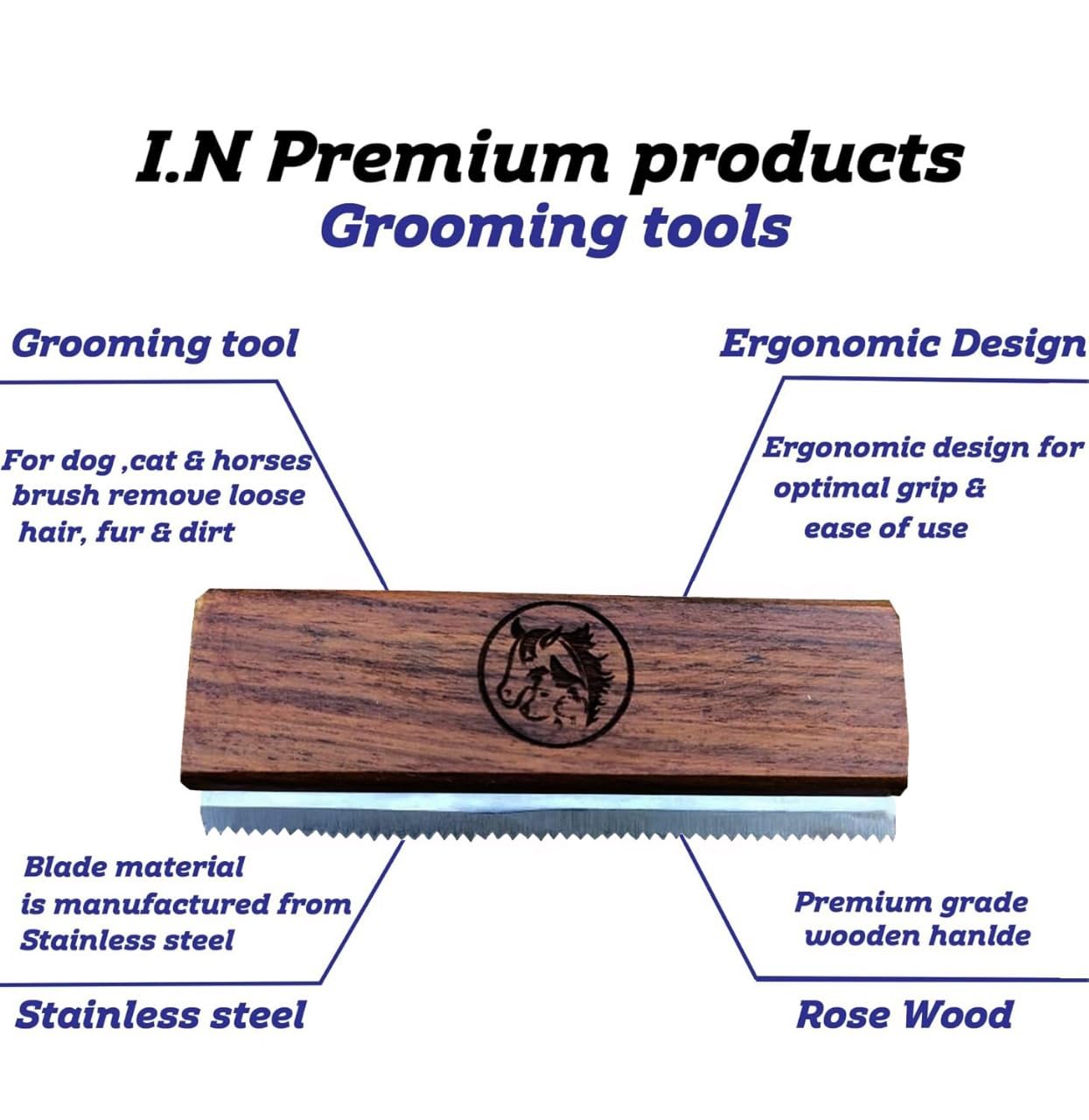 I.N Premium dog brush with a 5-inch stainless steel blade for quick grooming sessions.