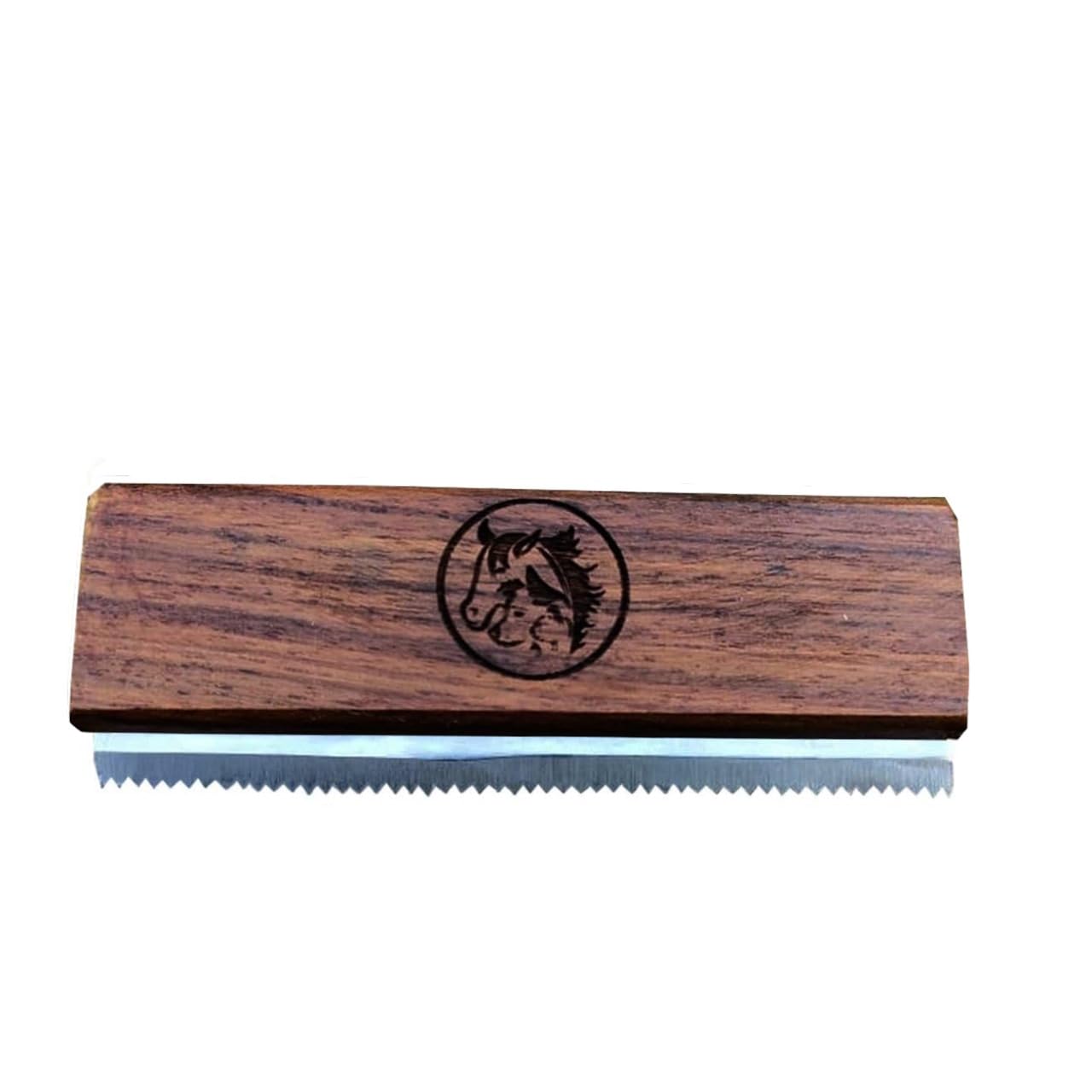 I.N Premium deshedding tool with wooden handle removes loose fur gently.