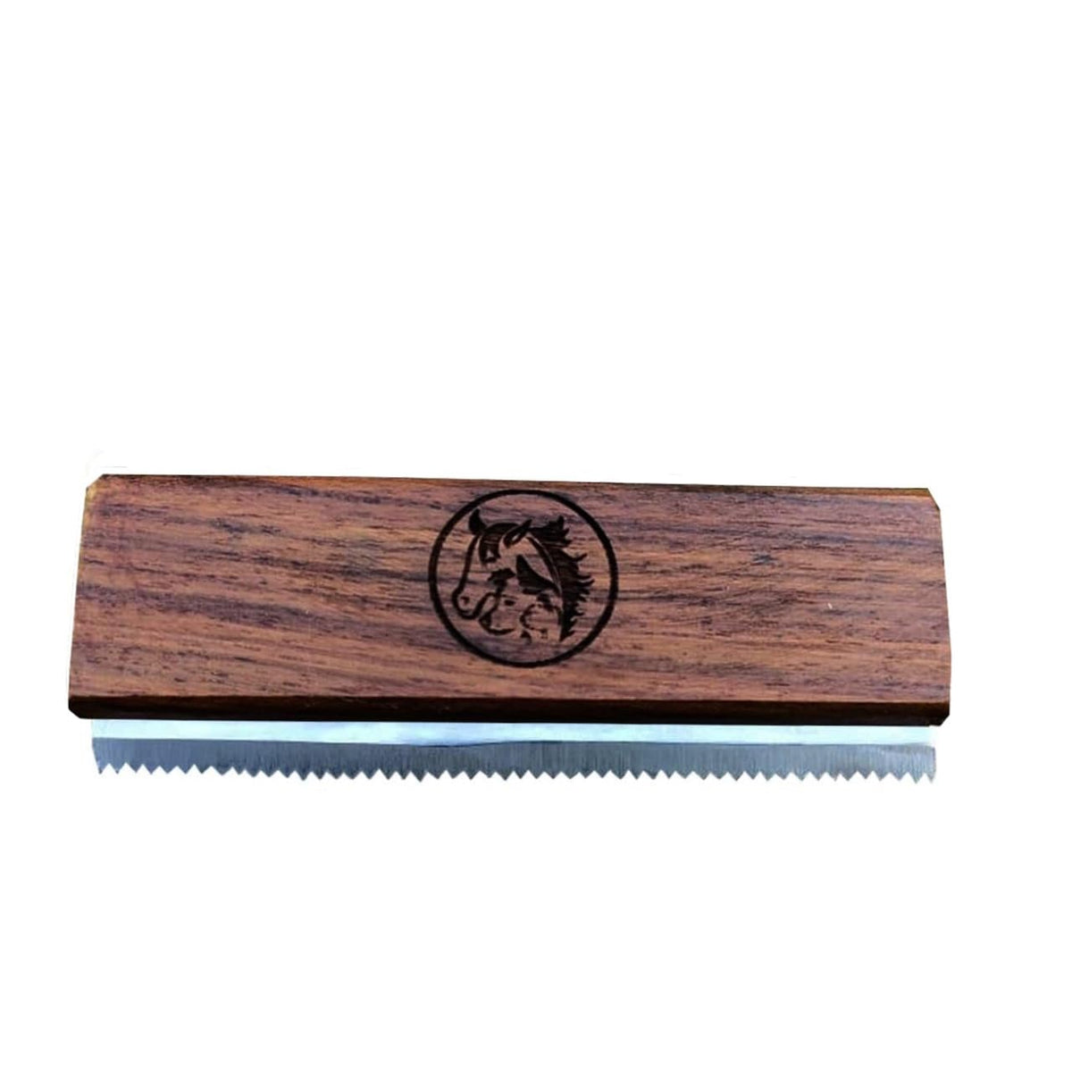 I.N Premium deshedding tool with wooden handle removes loose fur gently.