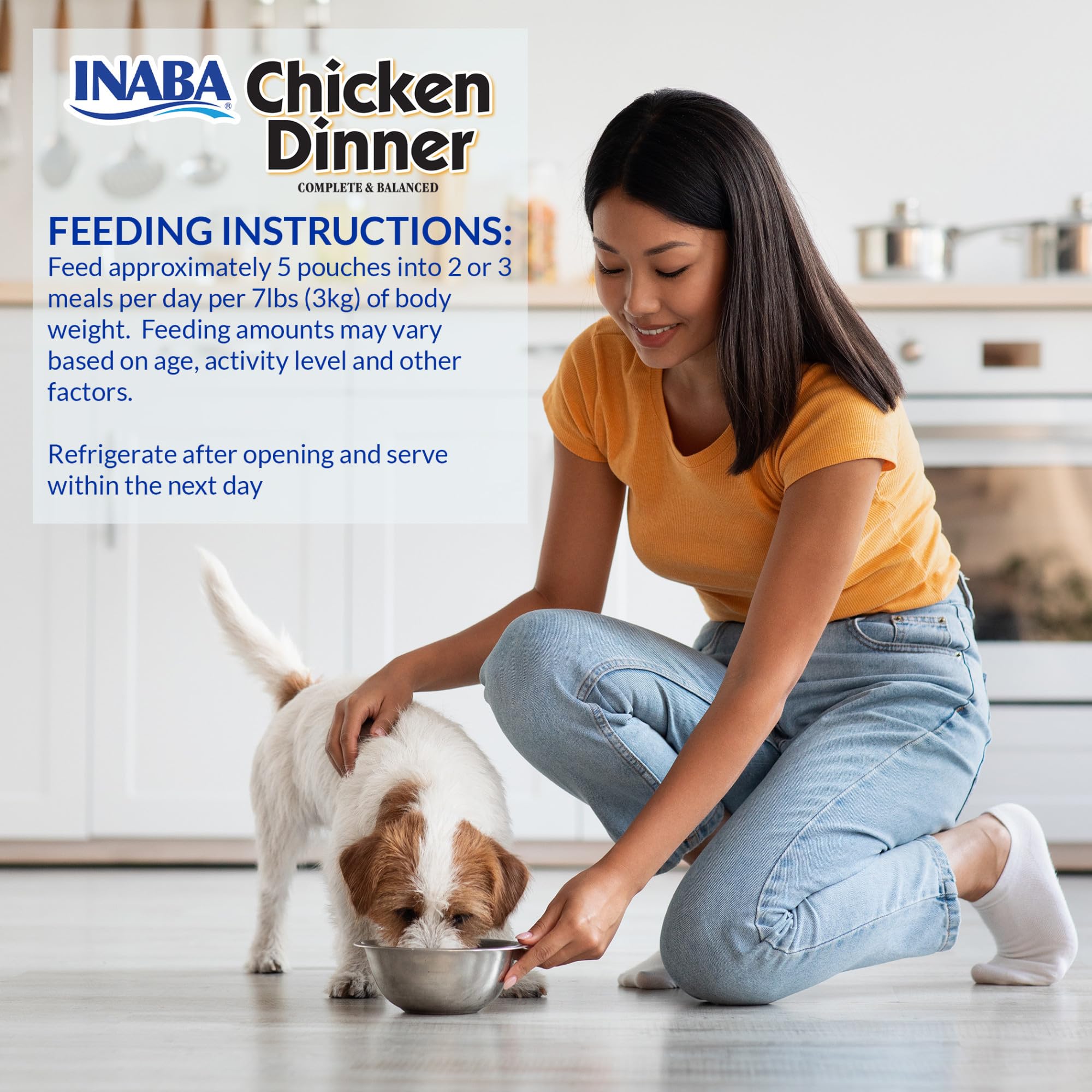 INABA Chicken Dinner toppers mixed with kibble for enrichment