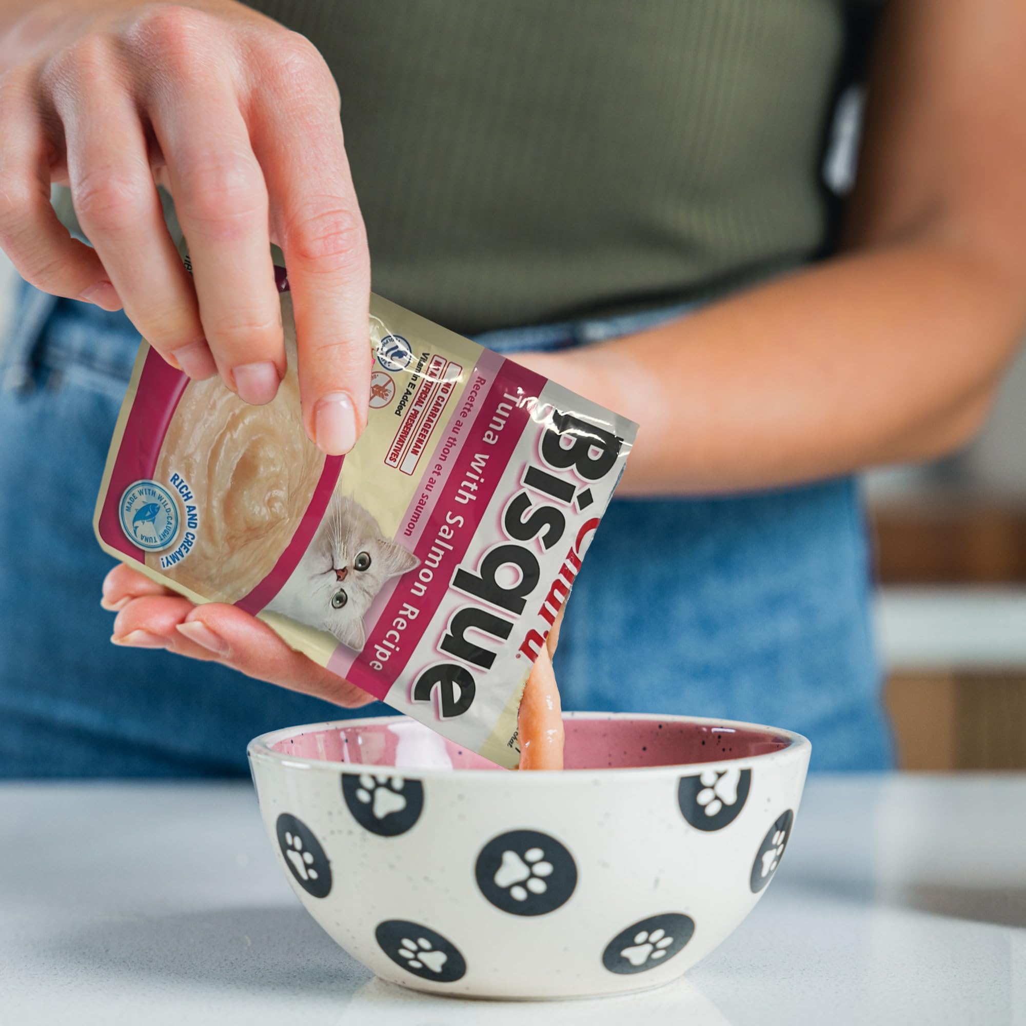 INABA Churu Bisque pouch in morning routine for quick feeding