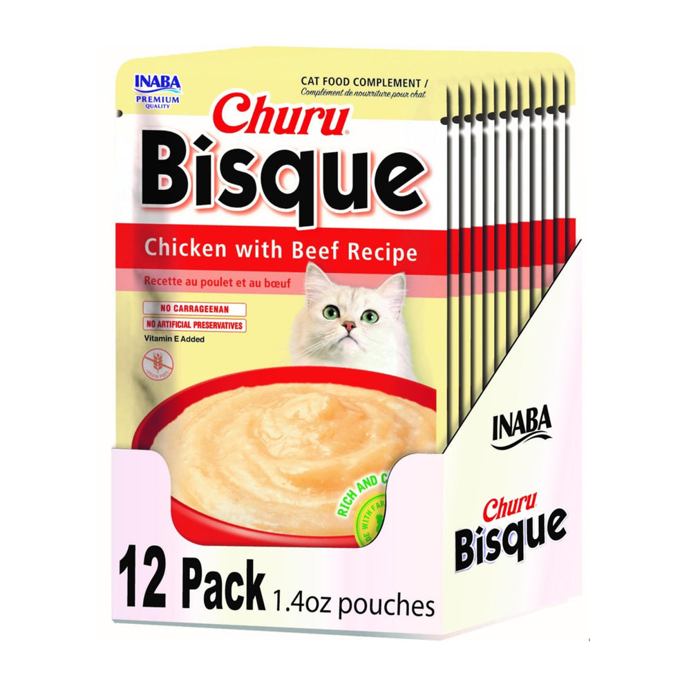INABA Churu Bisque cat pouch closed for convenient, on-the-go snacking.