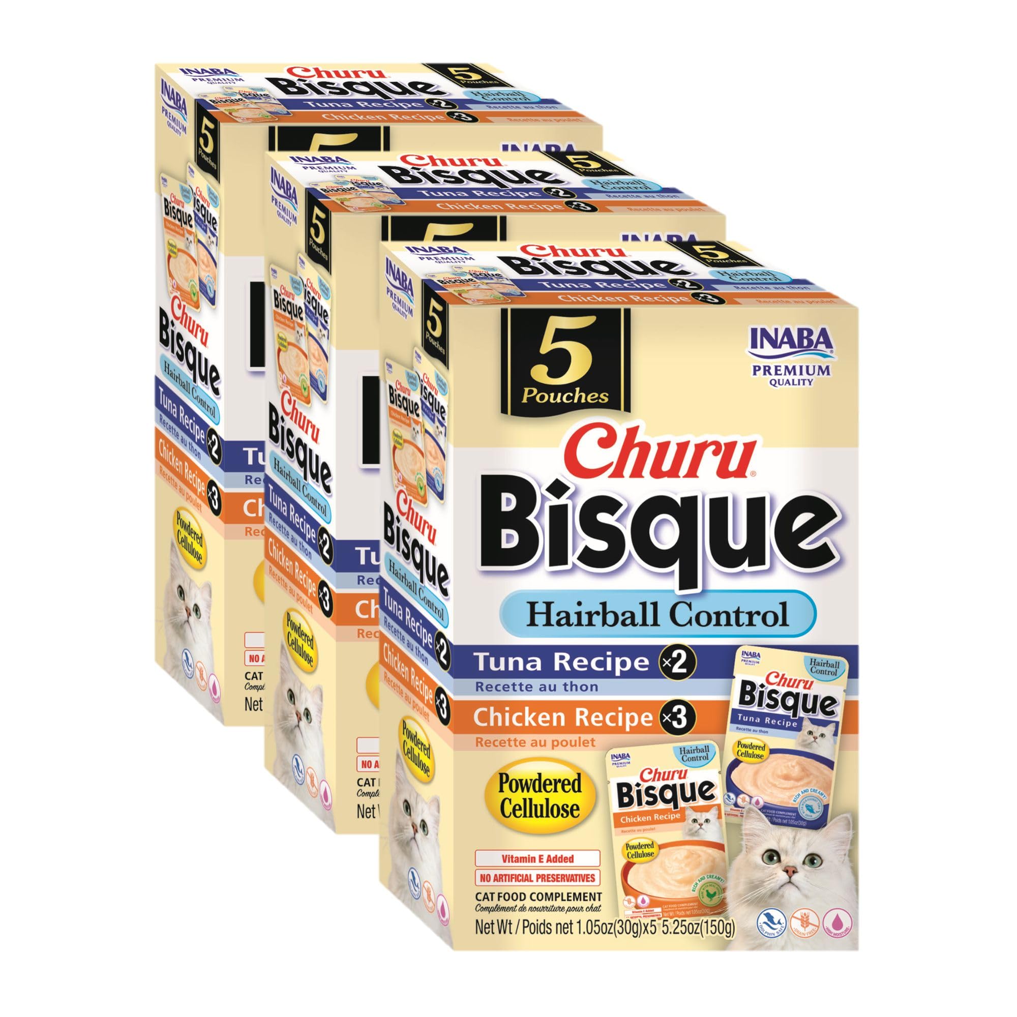 INABA Churu Bisque Tuna pouch; creamy side dish for hairball care.