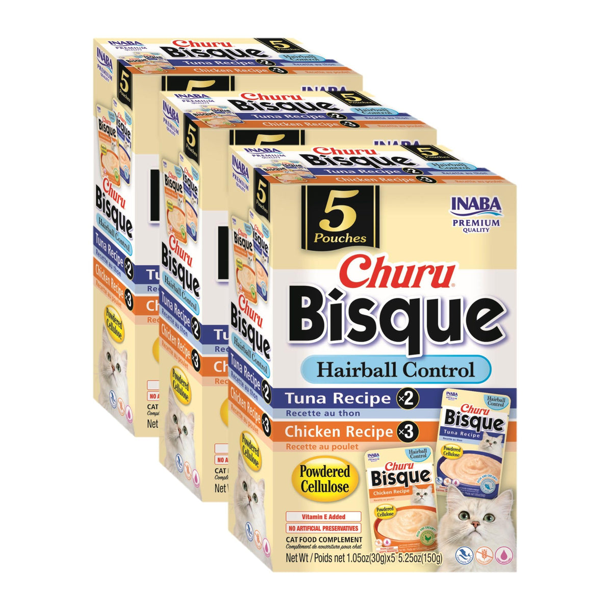 INABA Churu Bisque Tuna pouch; creamy side dish for hairball care.