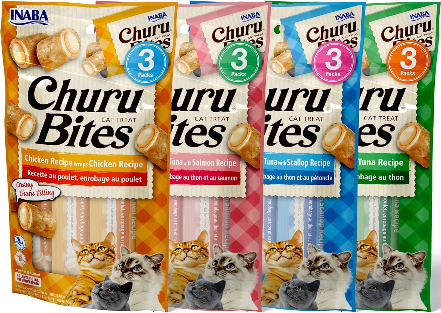 INABA Churu Bites chicken-filled tubes front view for easy hand-feeding and hydration.