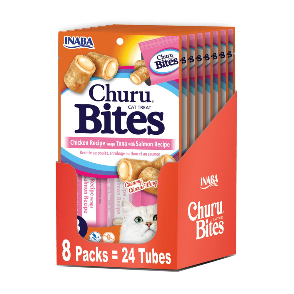 Inaba Churu Bites tubes shown in packaging for convenient, portion-controlled feeding.