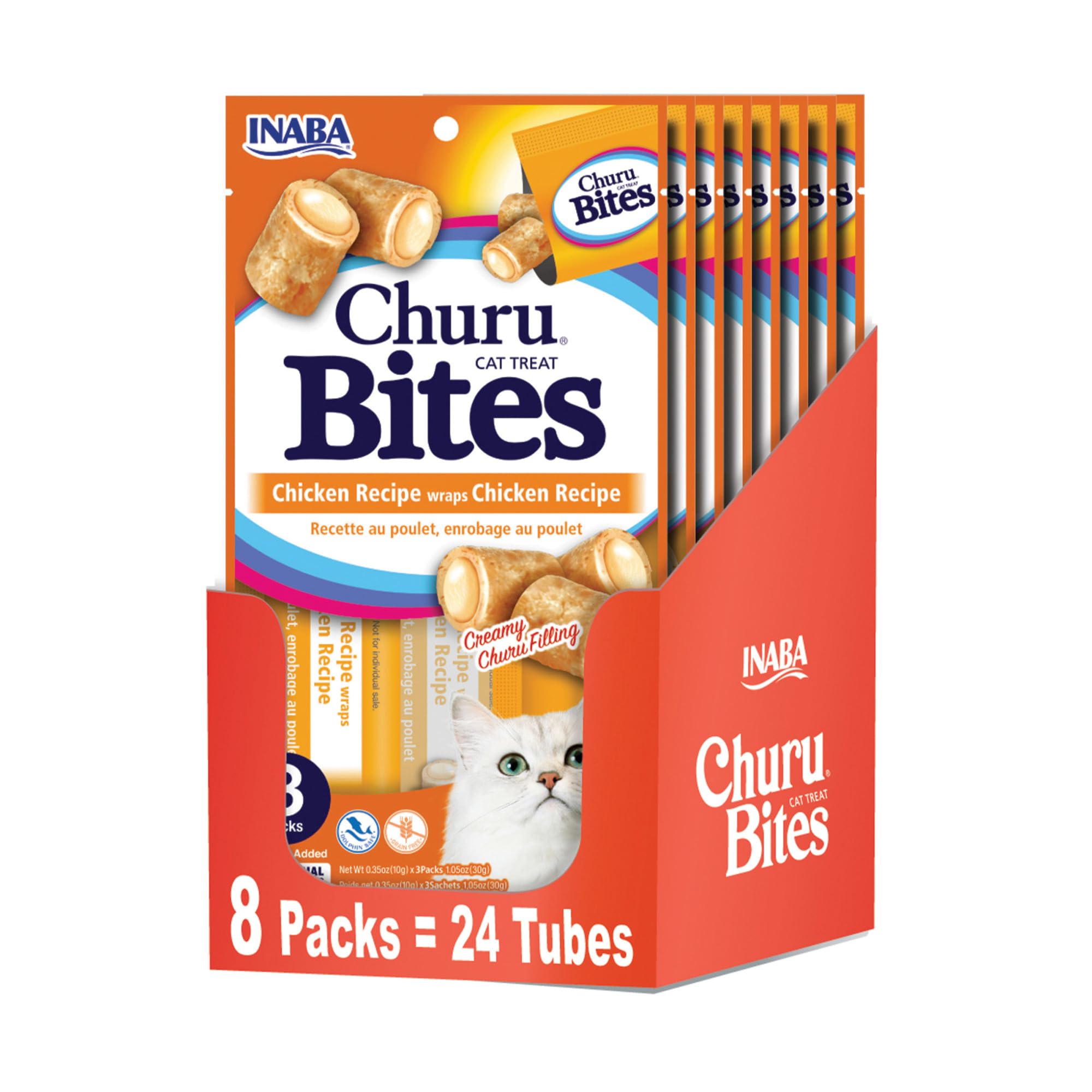 INABA Churu Bites soft chicken wraps, moisture-rich treat to support hydration for cats.